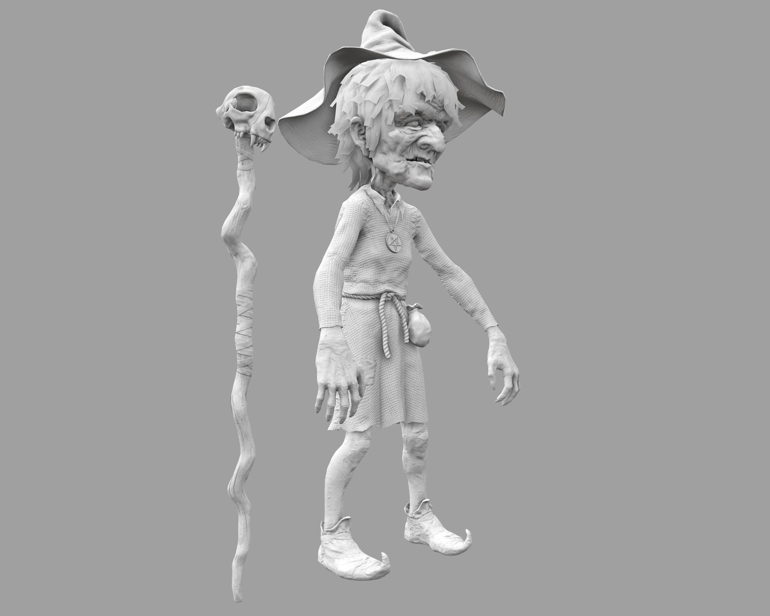 Witch Game Ready wizard holding scepter Low-poly 3D model_35
