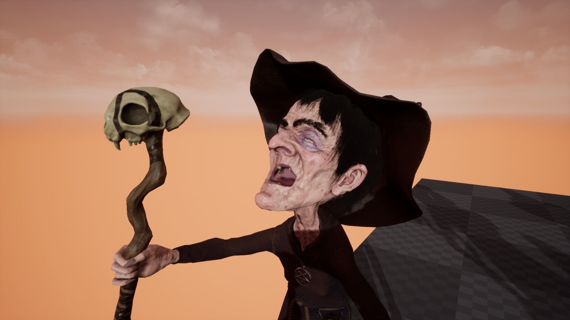 Witch Game Ready wizard holding scepter Low-poly 3D model_22