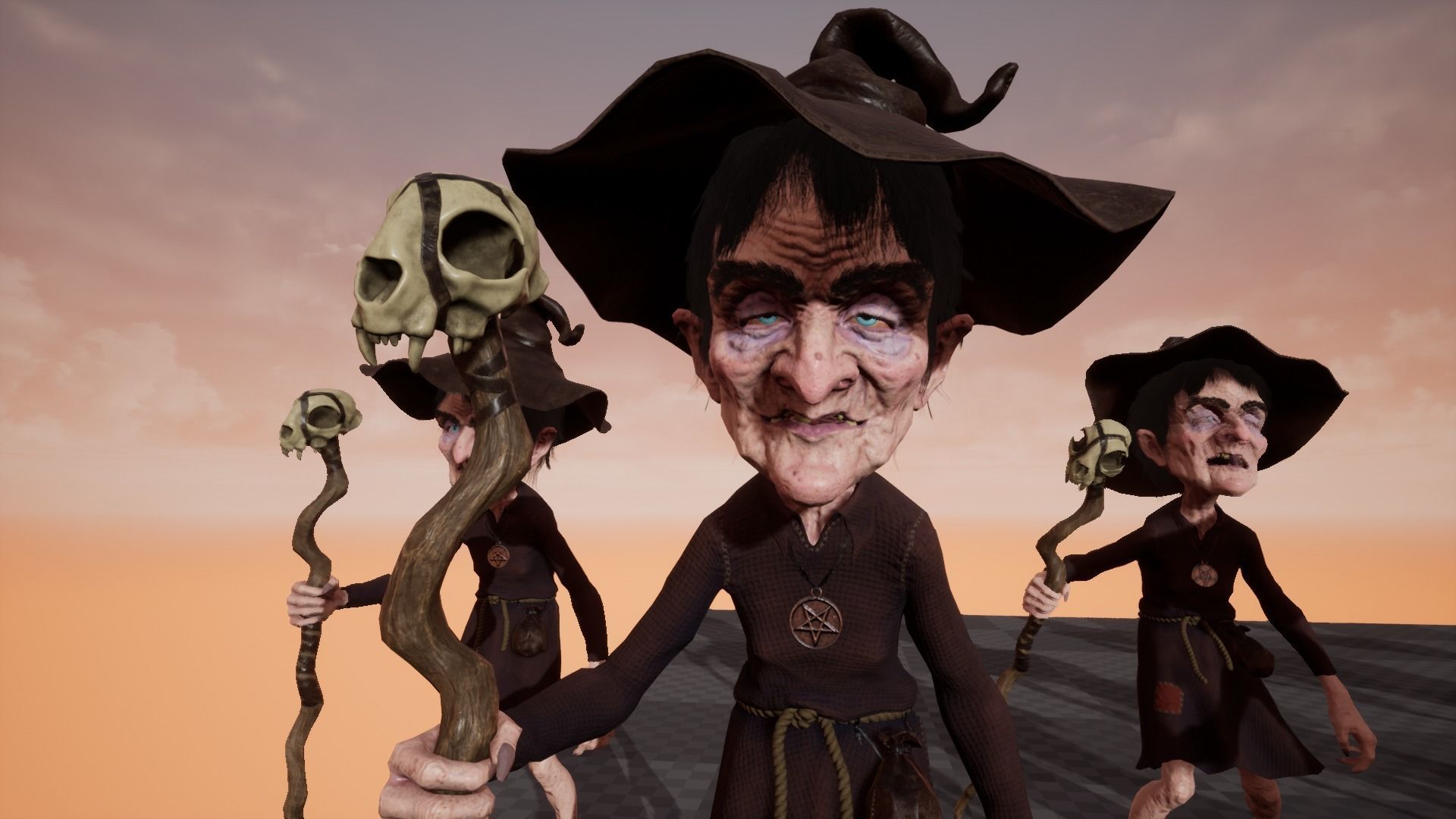 Witch Game Ready wizard holding scepter Low-poly 3D model_19