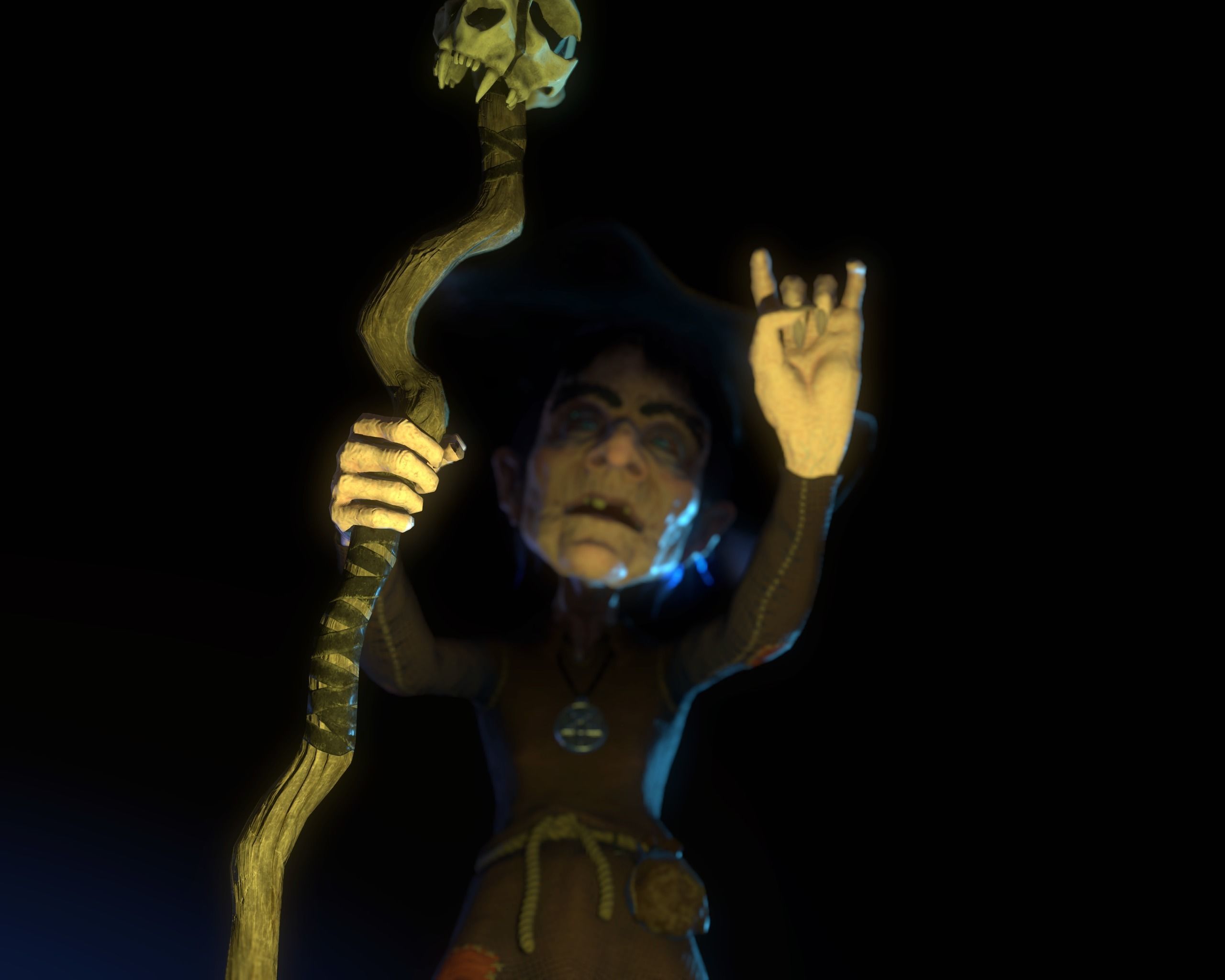 Witch Game Ready wizard holding scepter Low-poly 3D model_3