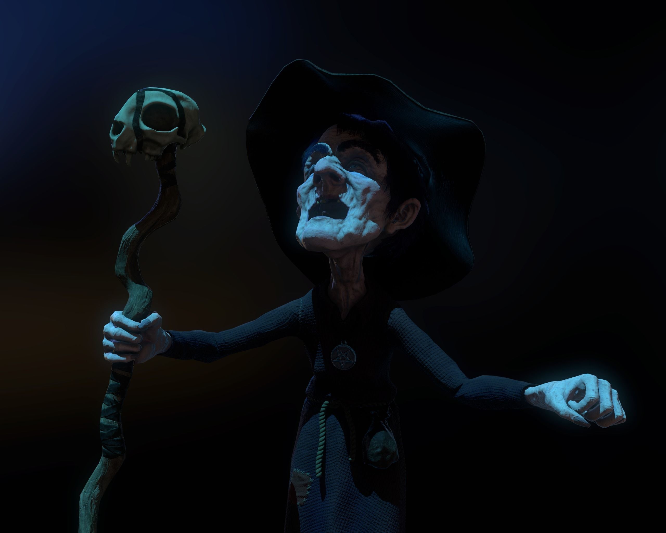 Witch Game Ready wizard holding scepter Low-poly 3D model_39