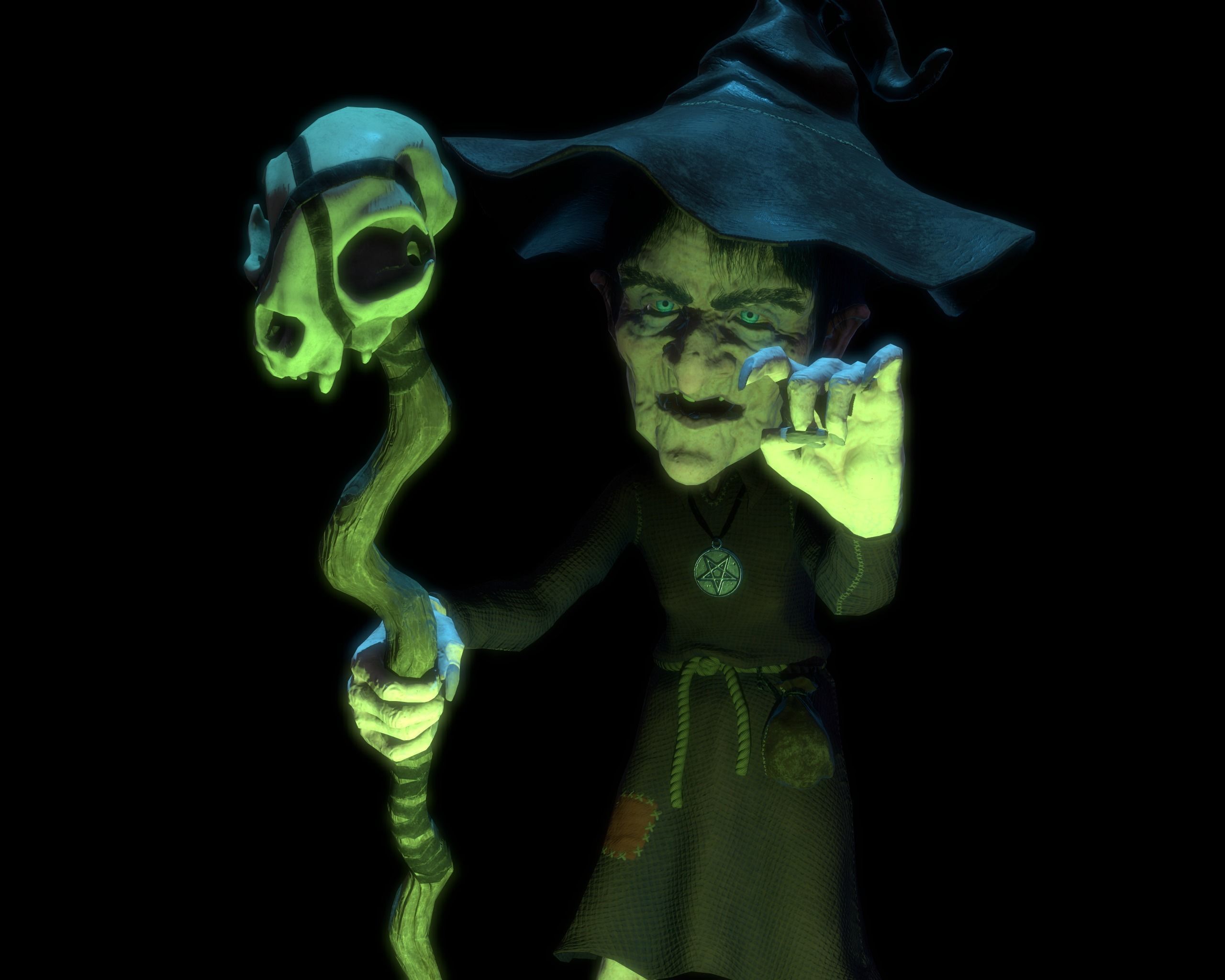 Witch Game Ready wizard holding scepter Low-poly 3D model_36