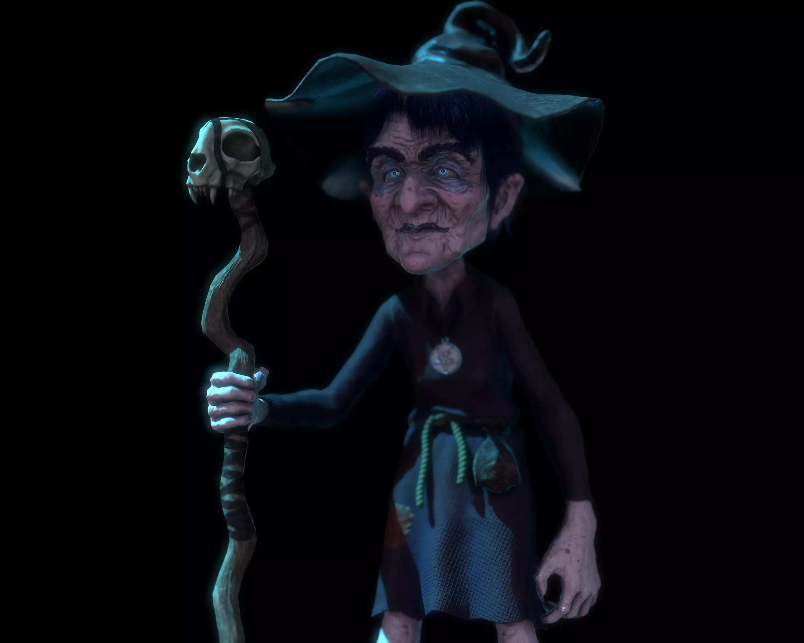 Witch Game Ready wizard holding scepter Low-poly 3D model_0