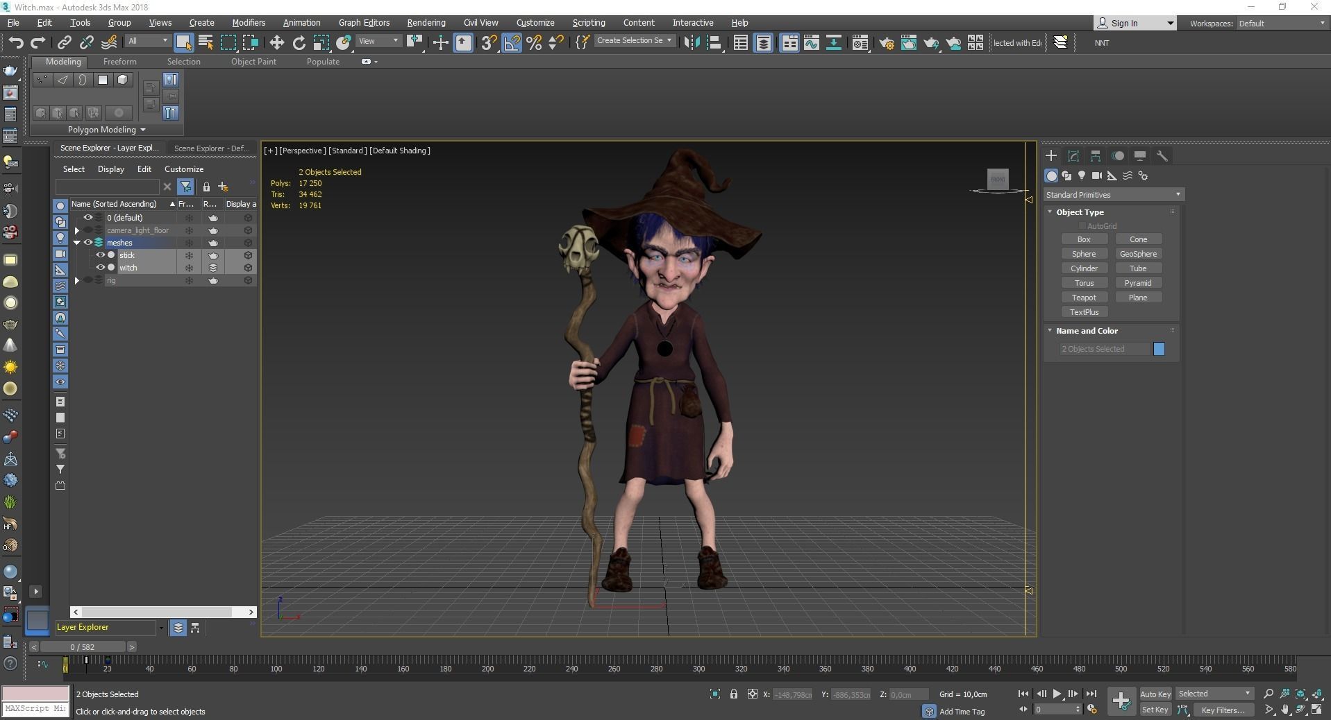 Witch Game Ready wizard holding scepter Low-poly 3D model_12
