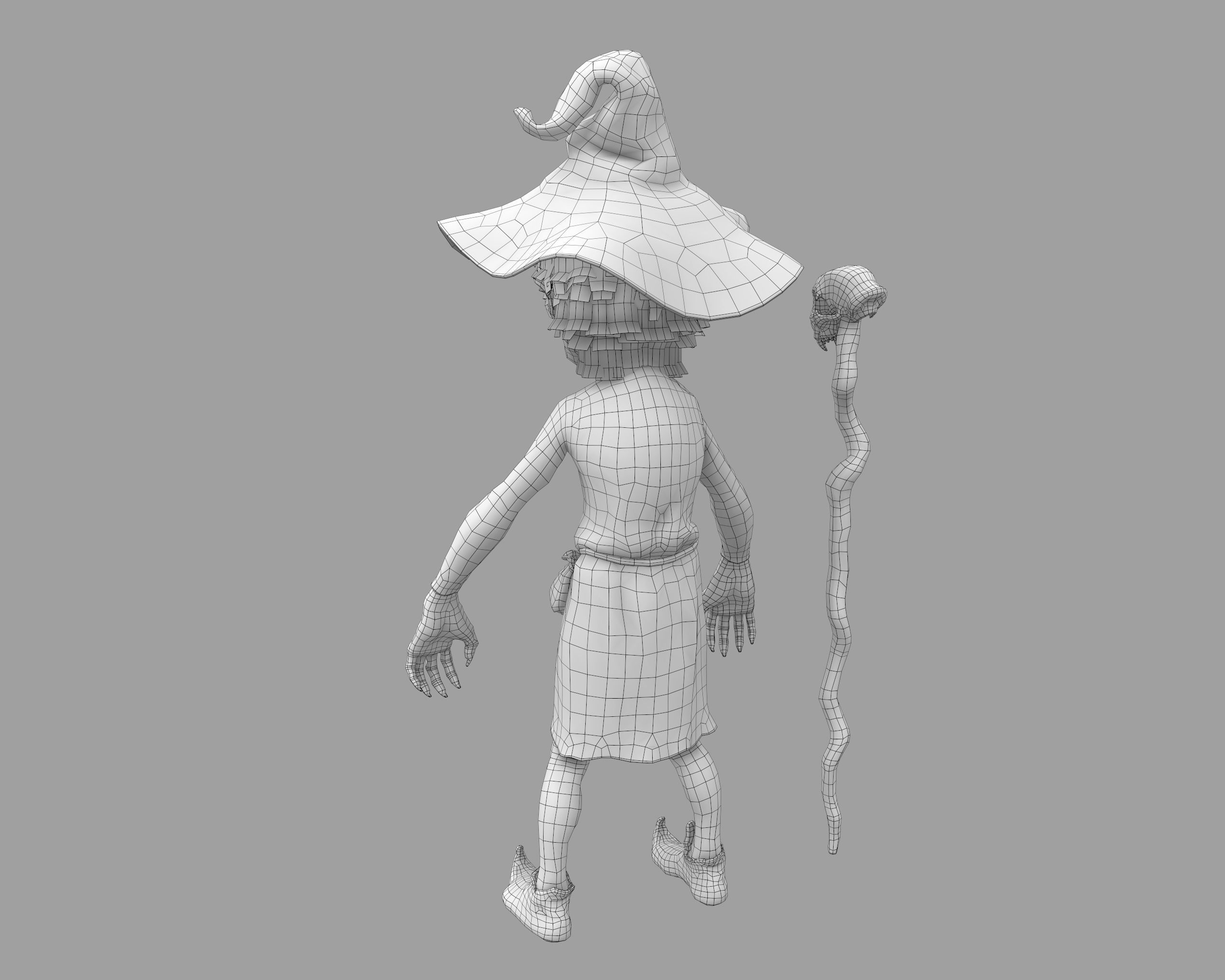 Witch Game Ready wizard holding scepter Low-poly 3D model_11