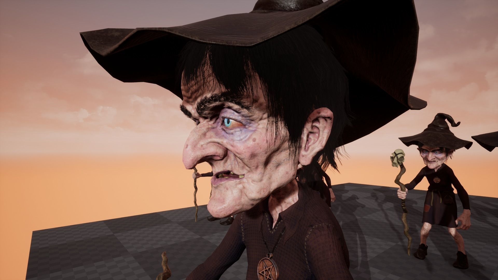 Witch Game Ready wizard holding scepter Low-poly 3D model_15