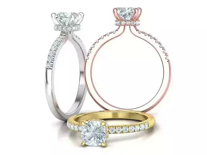Solitaire Cushion Engagement ring 1ct Stone Under Halo version2 3D print model
