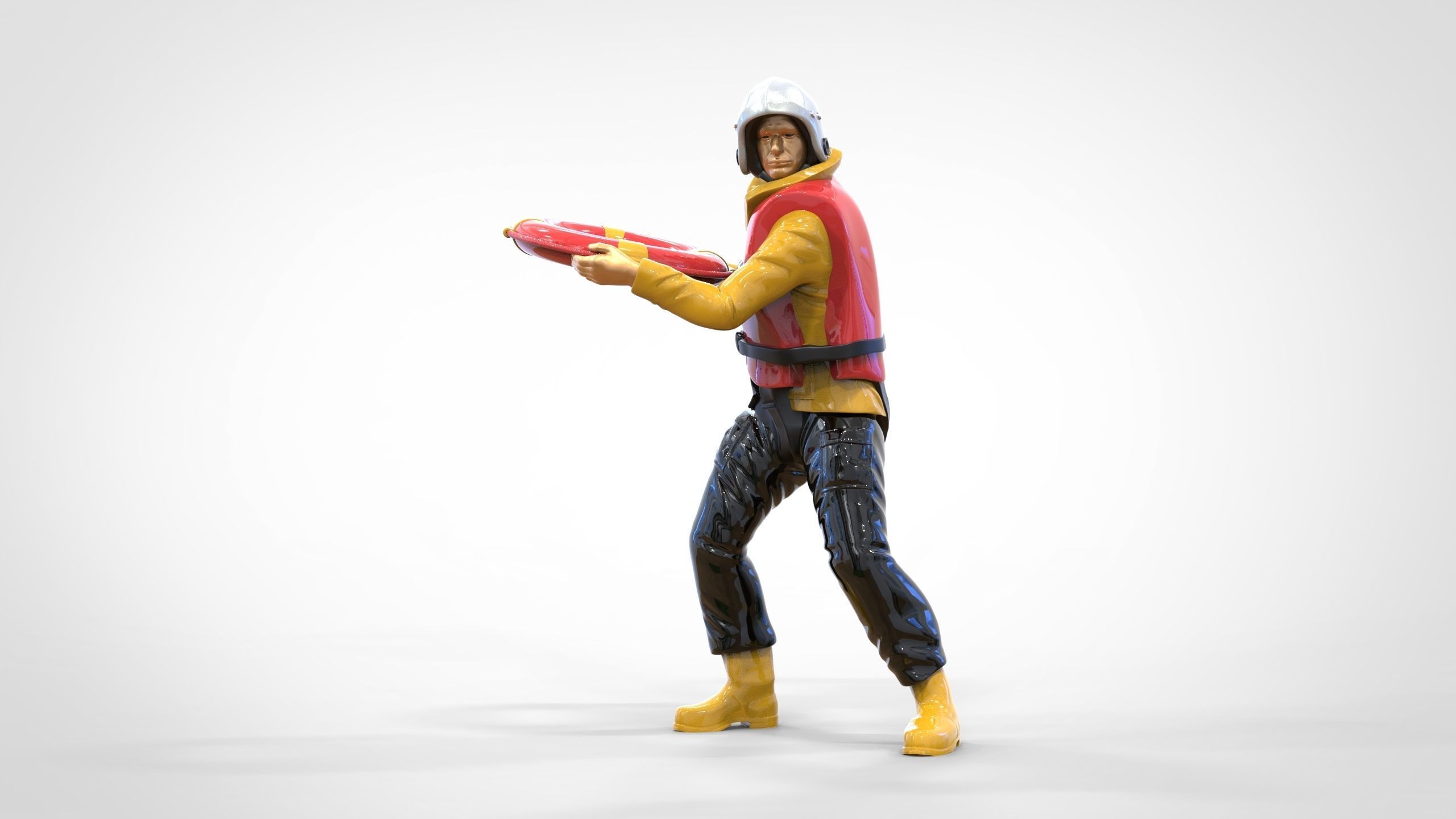 N4 Lifeboat Crew Volunteer RNLI Rescue crew throwing lifebuoy 3D print model_52