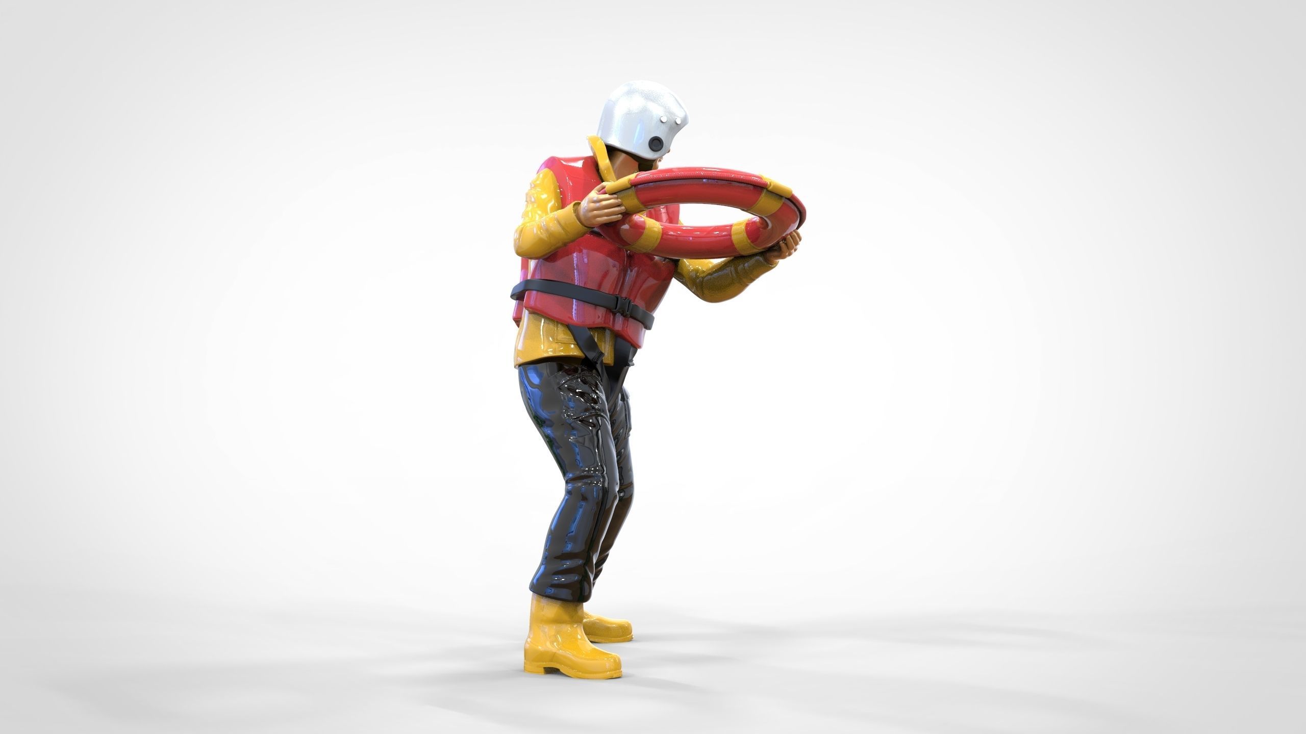N4 Lifeboat Crew Volunteer RNLI Rescue crew throwing lifebuoy 3D print model_40
