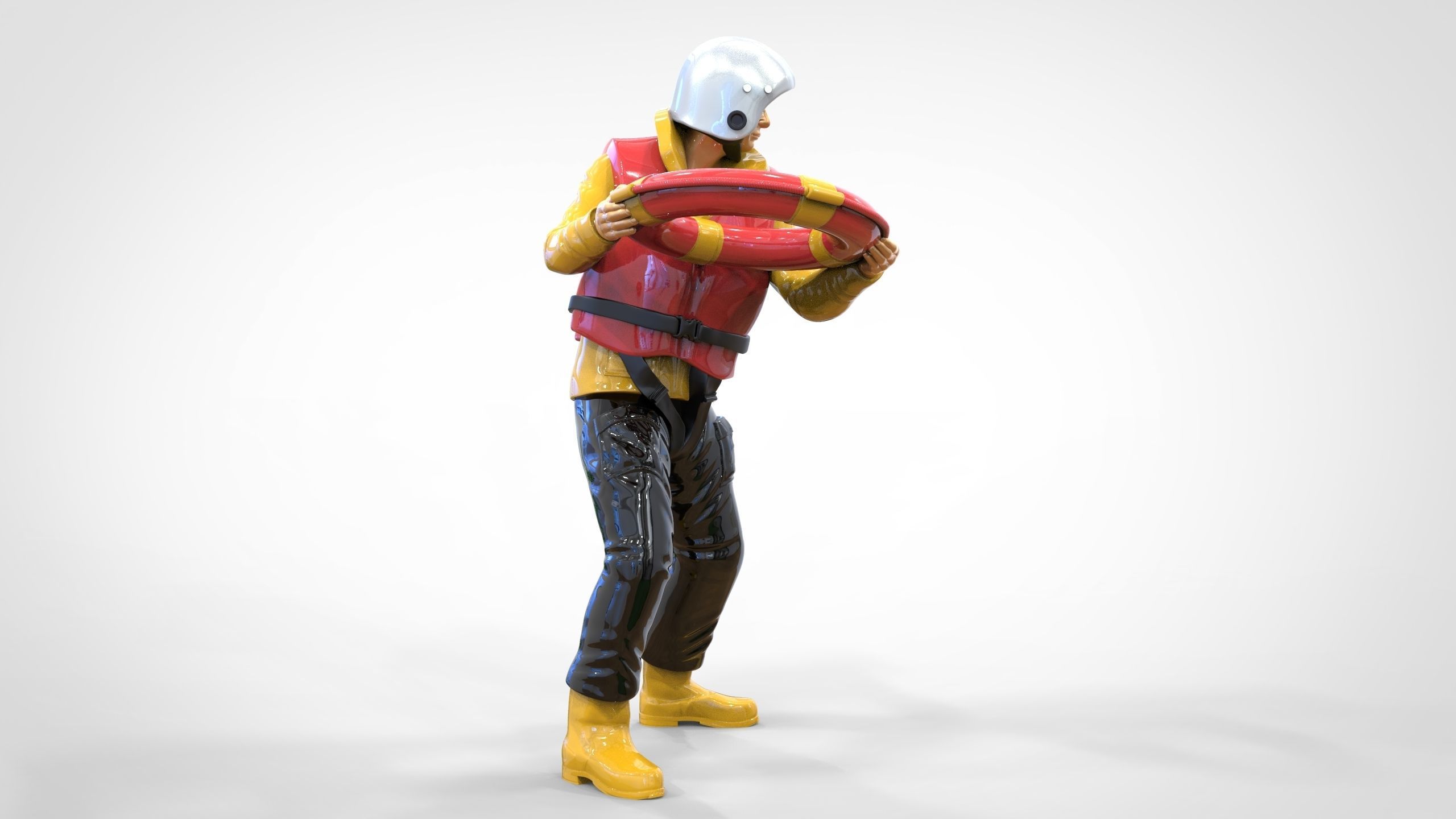 N4 Lifeboat Crew Volunteer RNLI Rescue crew throwing lifebuoy 3D print model_38