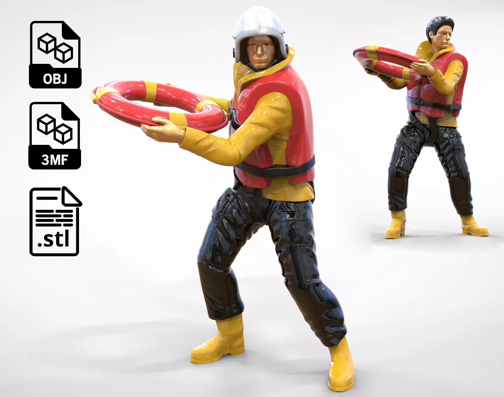 N4 Lifeboat Crew Volunteer RNLI Rescue crew throwing lifebuoy 3D print model_0