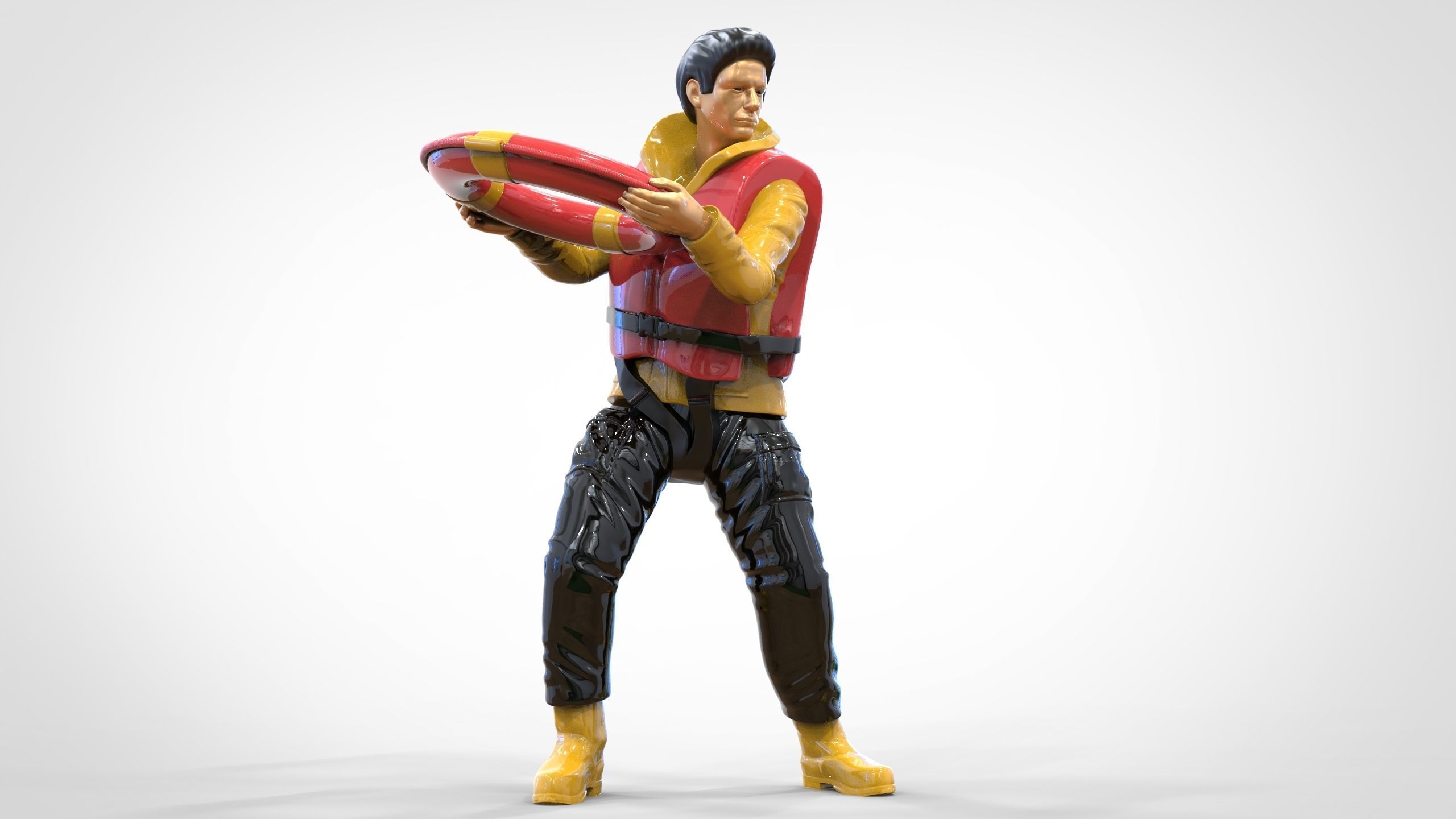 N4 Lifeboat Crew Volunteer RNLI Rescue crew throwing lifebuoy 3D print model_22