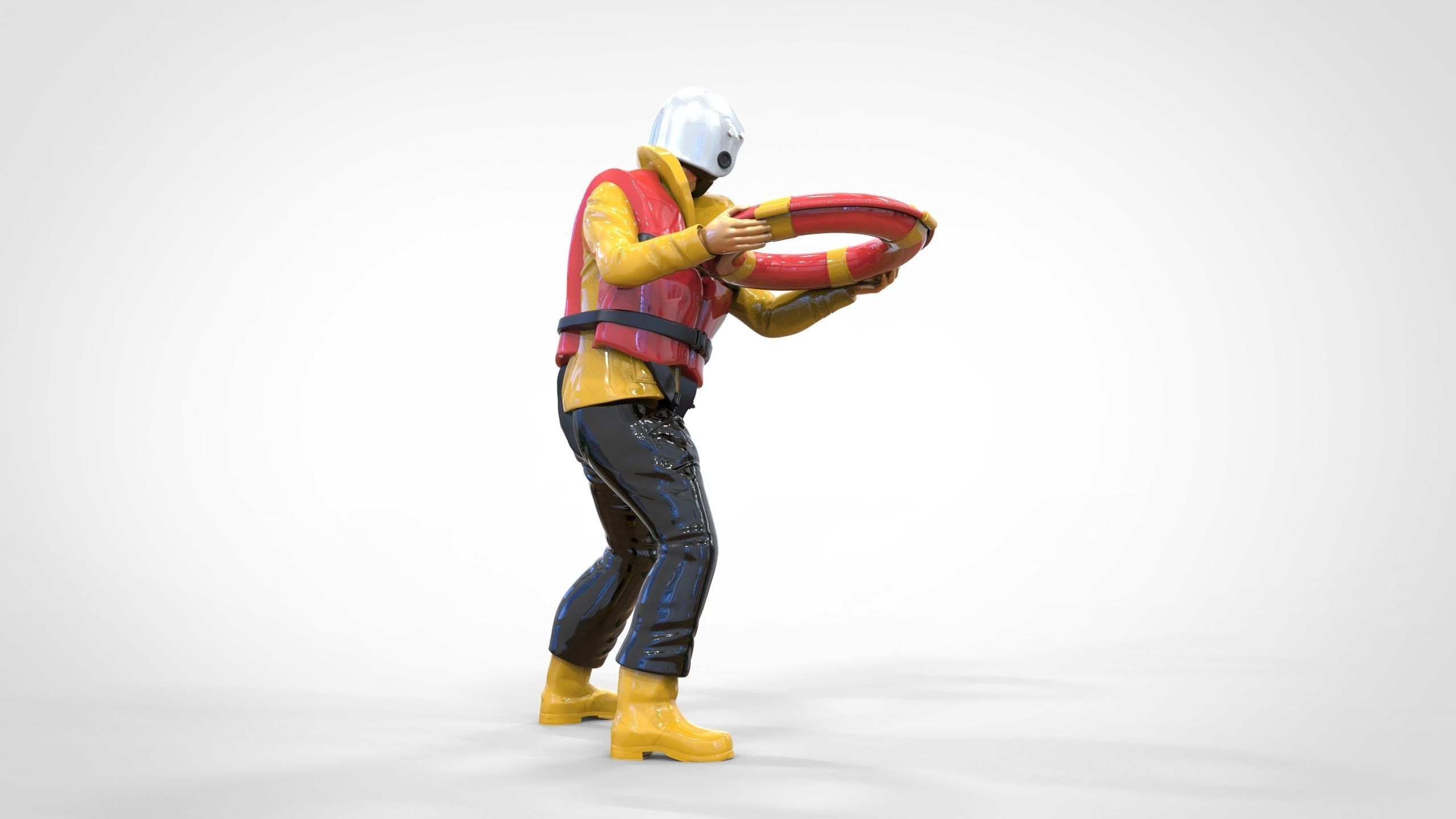 N4 Lifeboat Crew Volunteer RNLI Rescue crew throwing lifebuoy 3D print model_4