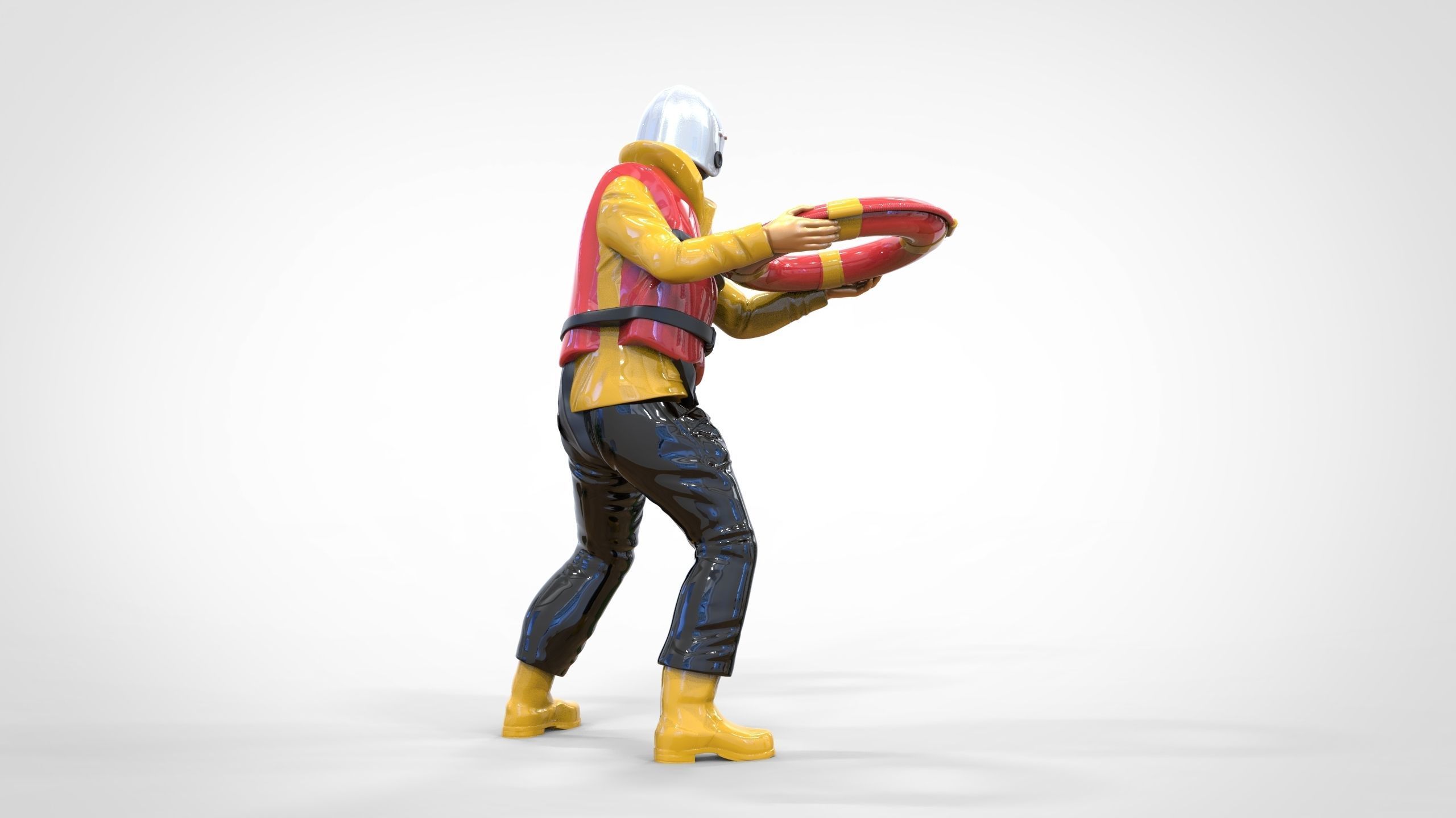 N4 Lifeboat Crew Volunteer RNLI Rescue crew throwing lifebuoy 3D print model_5