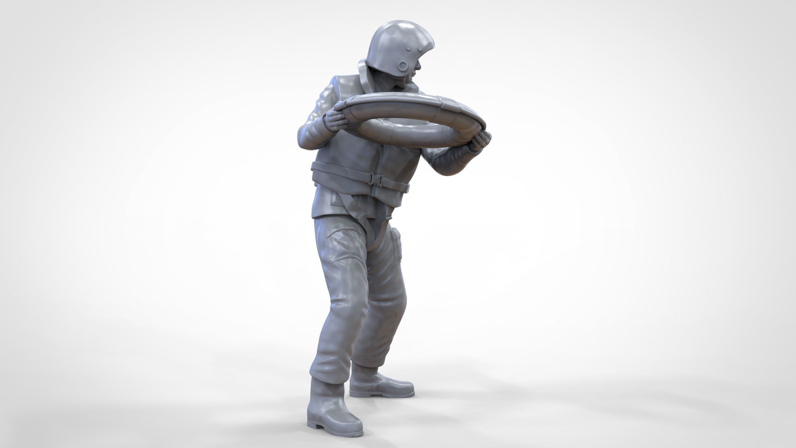 N4 Lifeboat Crew Volunteer RNLI Rescue crew throwing lifebuoy 3D print model_58