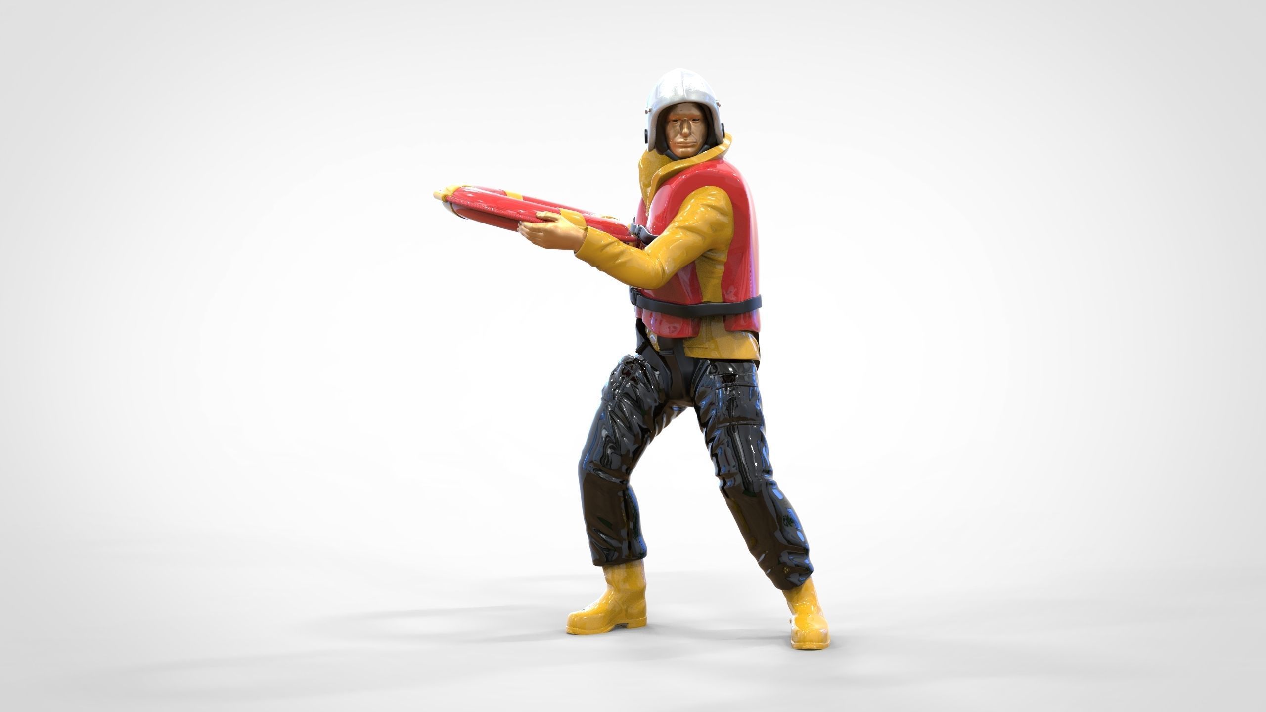 N4 Lifeboat Crew Volunteer RNLI Rescue crew throwing lifebuoy 3D print model_53