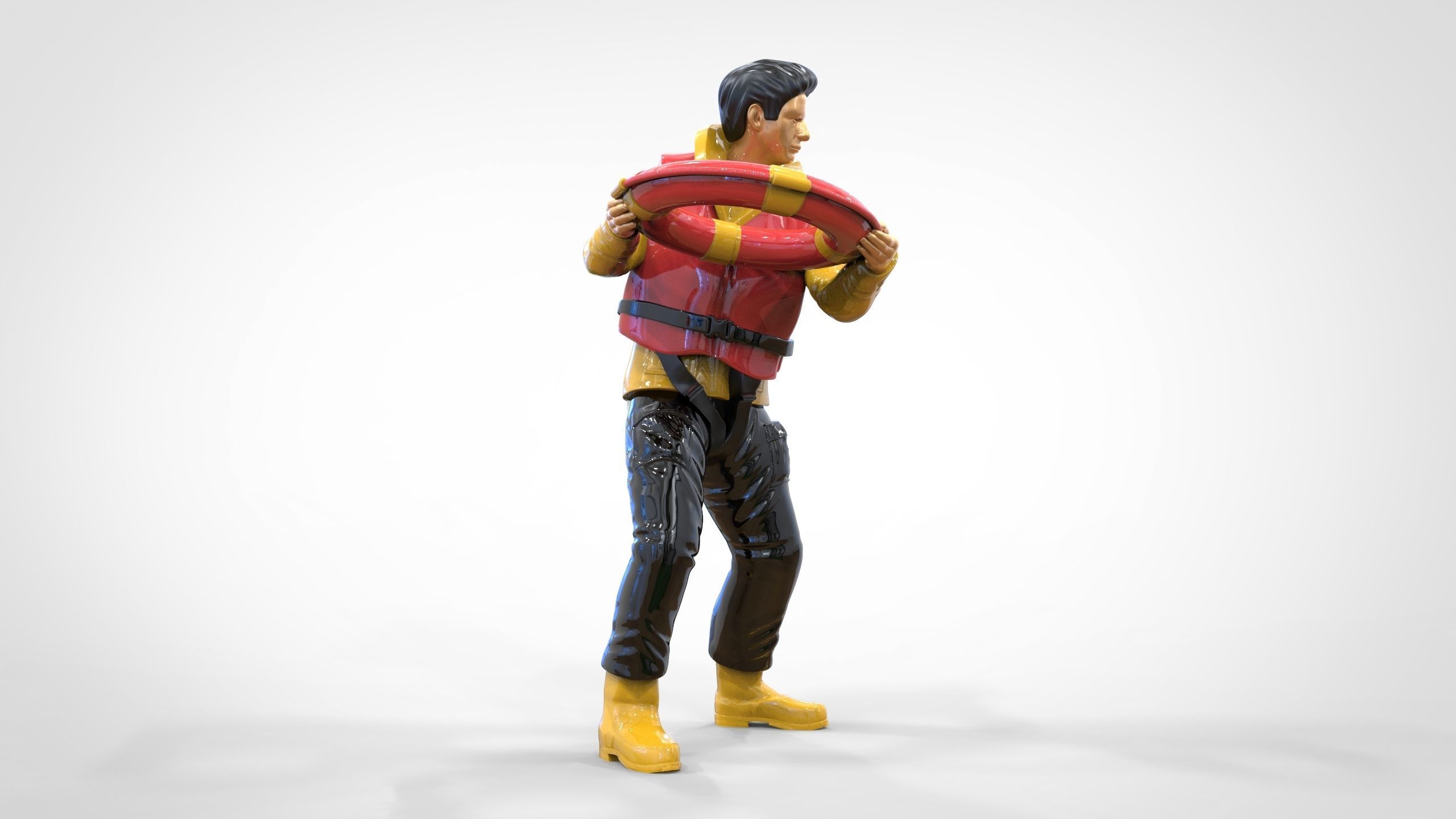 N4 Lifeboat Crew Volunteer RNLI Rescue crew throwing lifebuoy 3D print model_26