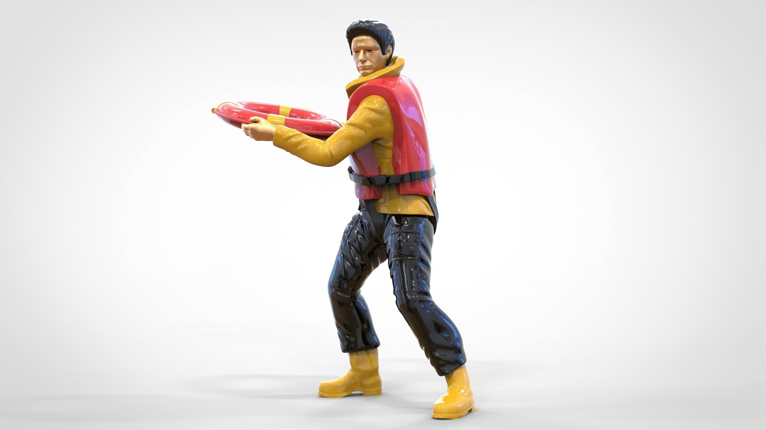 N4 Lifeboat Crew Volunteer RNLI Rescue crew throwing lifebuoy 3D print model_24