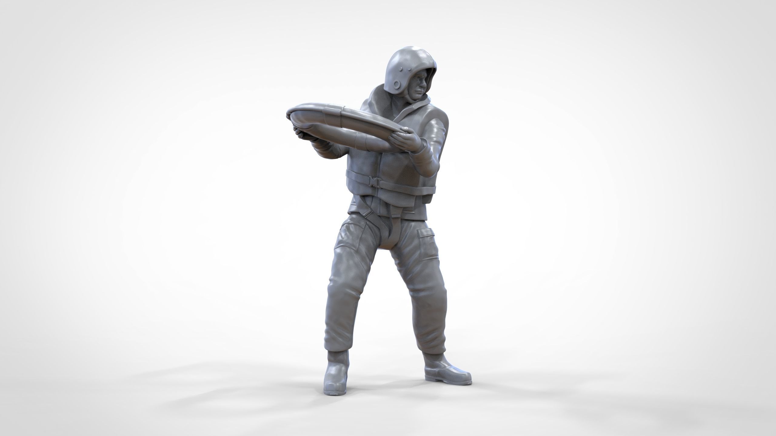 N4 Lifeboat Crew Volunteer RNLI Rescue crew throwing lifebuoy 3D print model_67