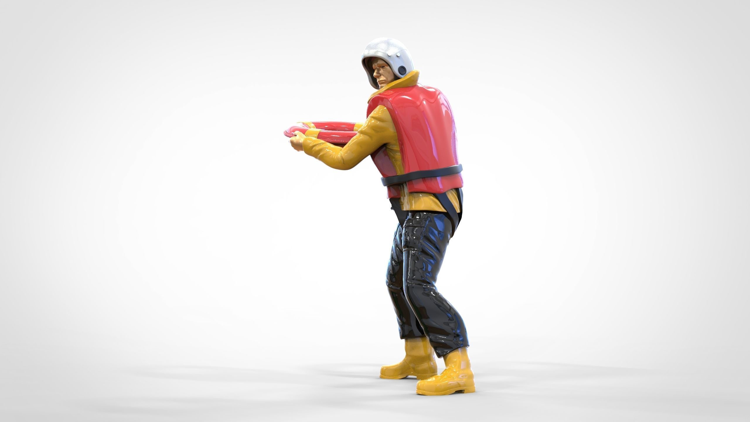 N4 Lifeboat Crew Volunteer RNLI Rescue crew throwing lifebuoy 3D print model_13