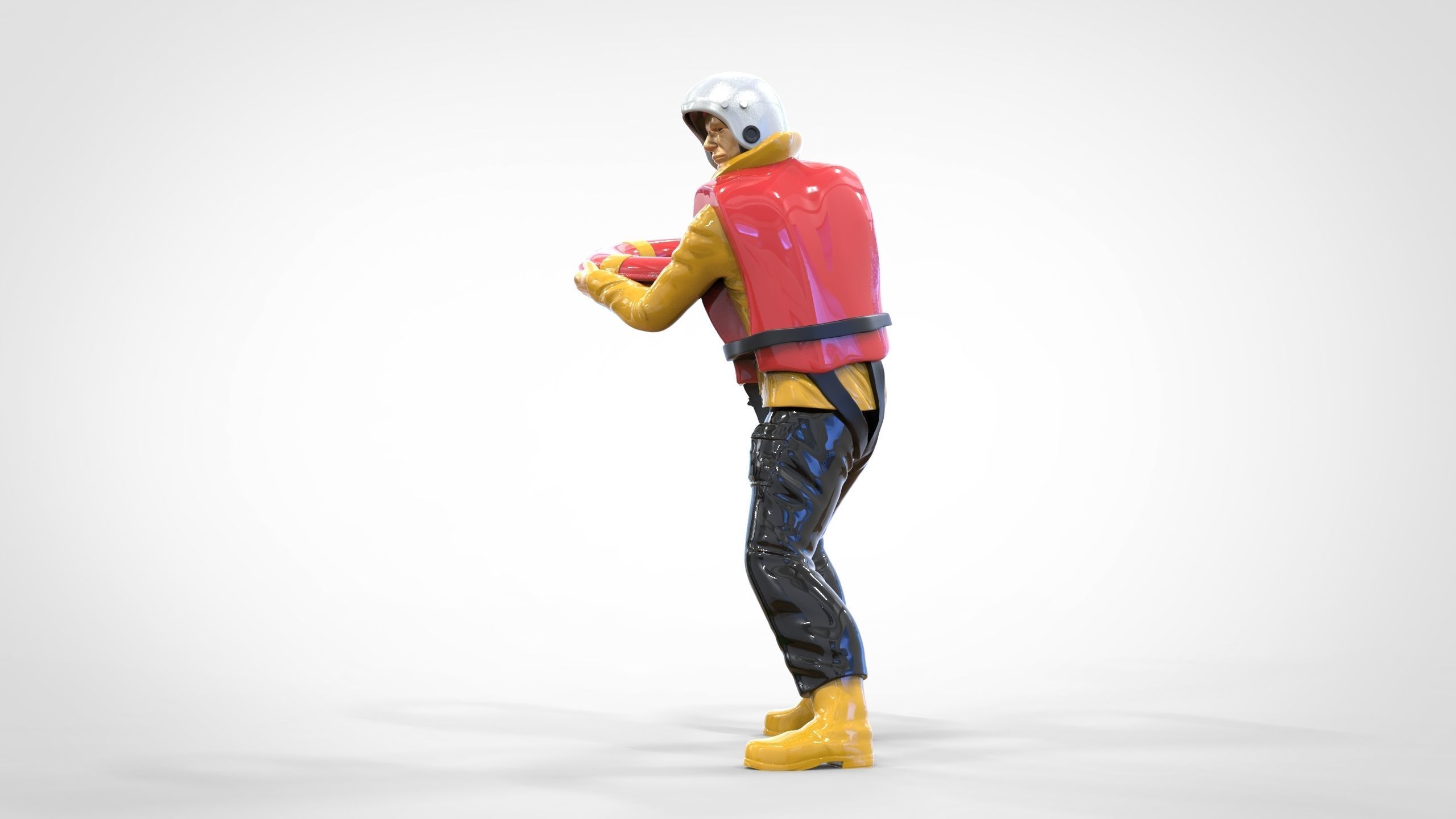 N4 Lifeboat Crew Volunteer RNLI Rescue crew throwing lifebuoy 3D print model_49