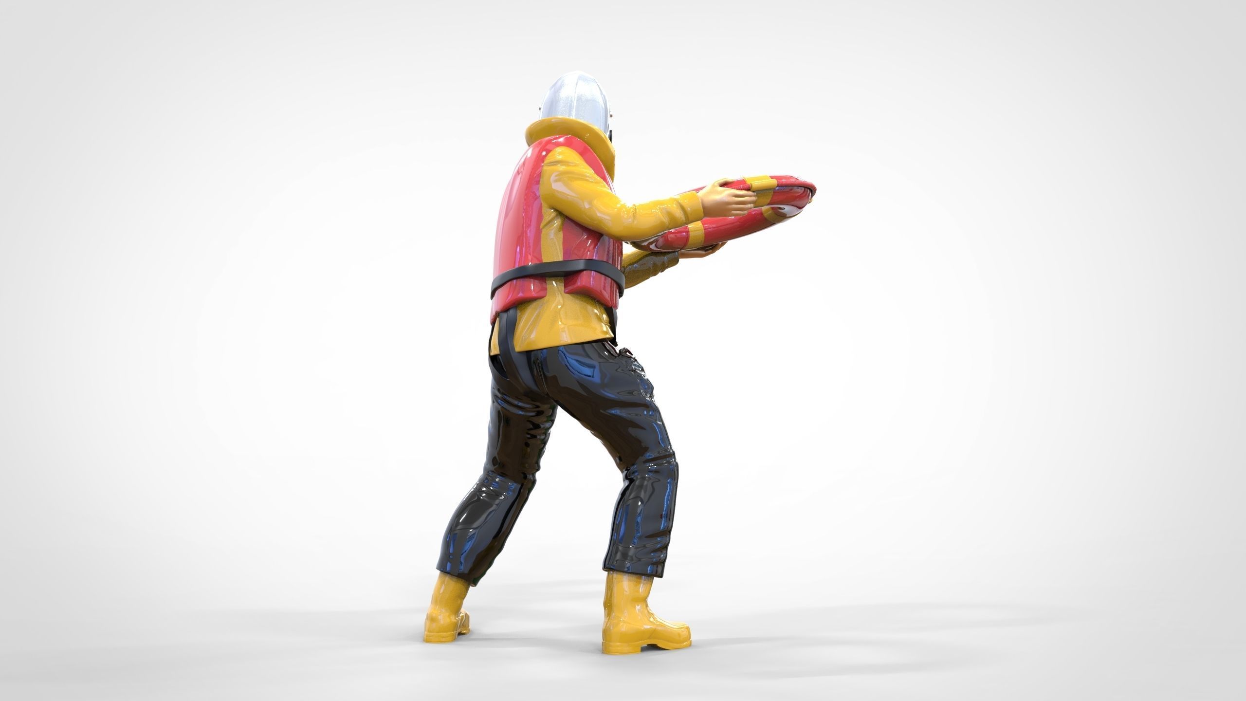 N4 Lifeboat Crew Volunteer RNLI Rescue crew throwing lifebuoy 3D print model_43
