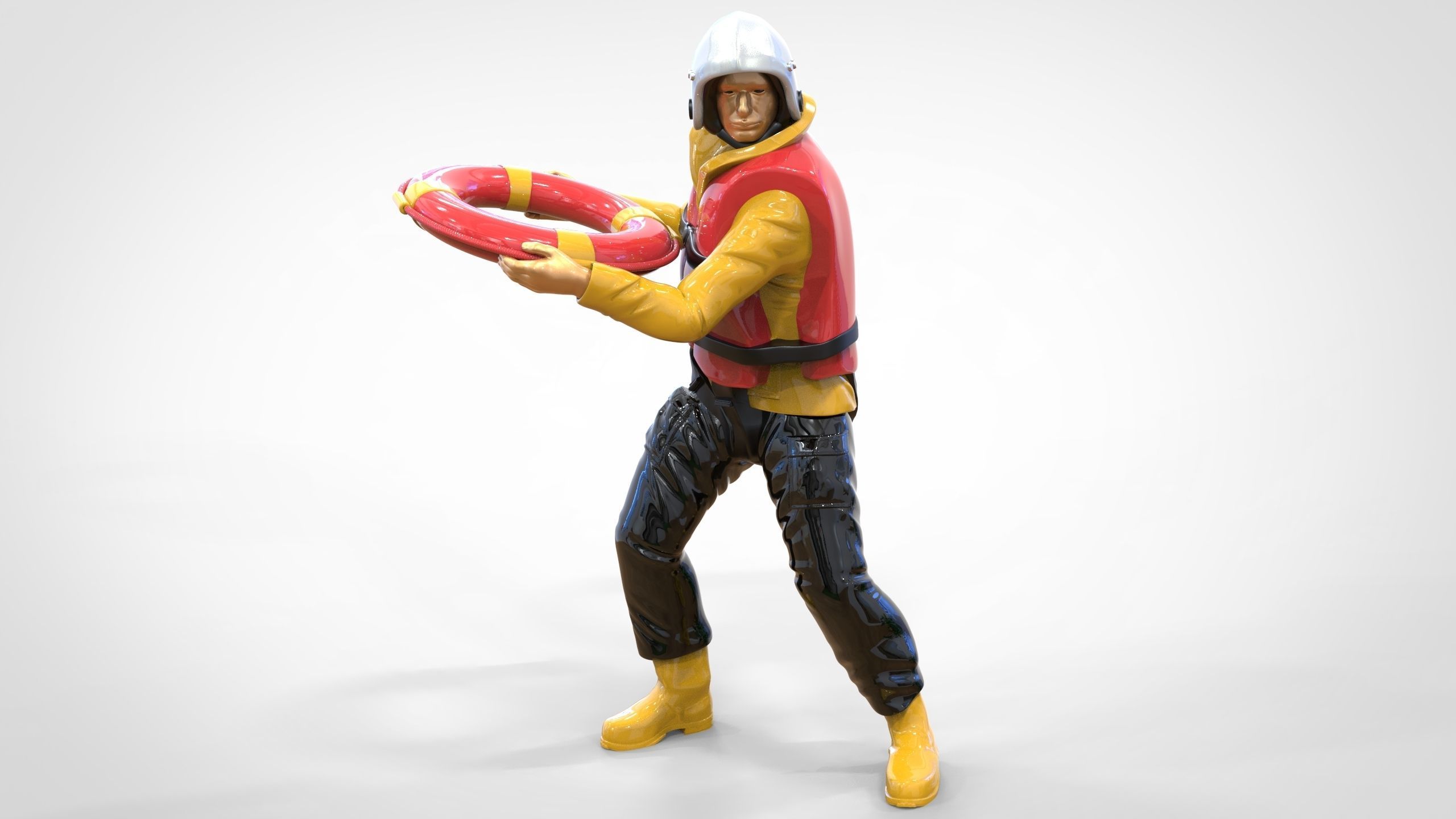 N4 Lifeboat Crew Volunteer RNLI Rescue crew throwing lifebuoy 3D print model_21