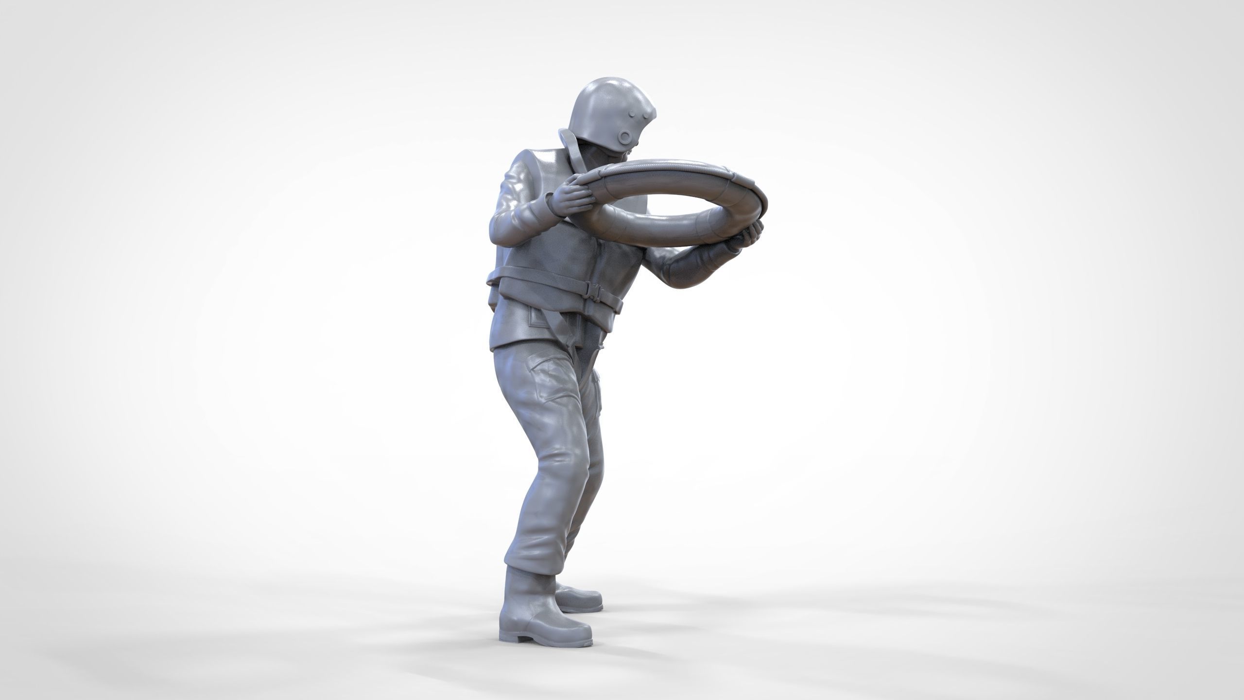 N4 Lifeboat Crew Volunteer RNLI Rescue crew throwing lifebuoy 3D print model_28