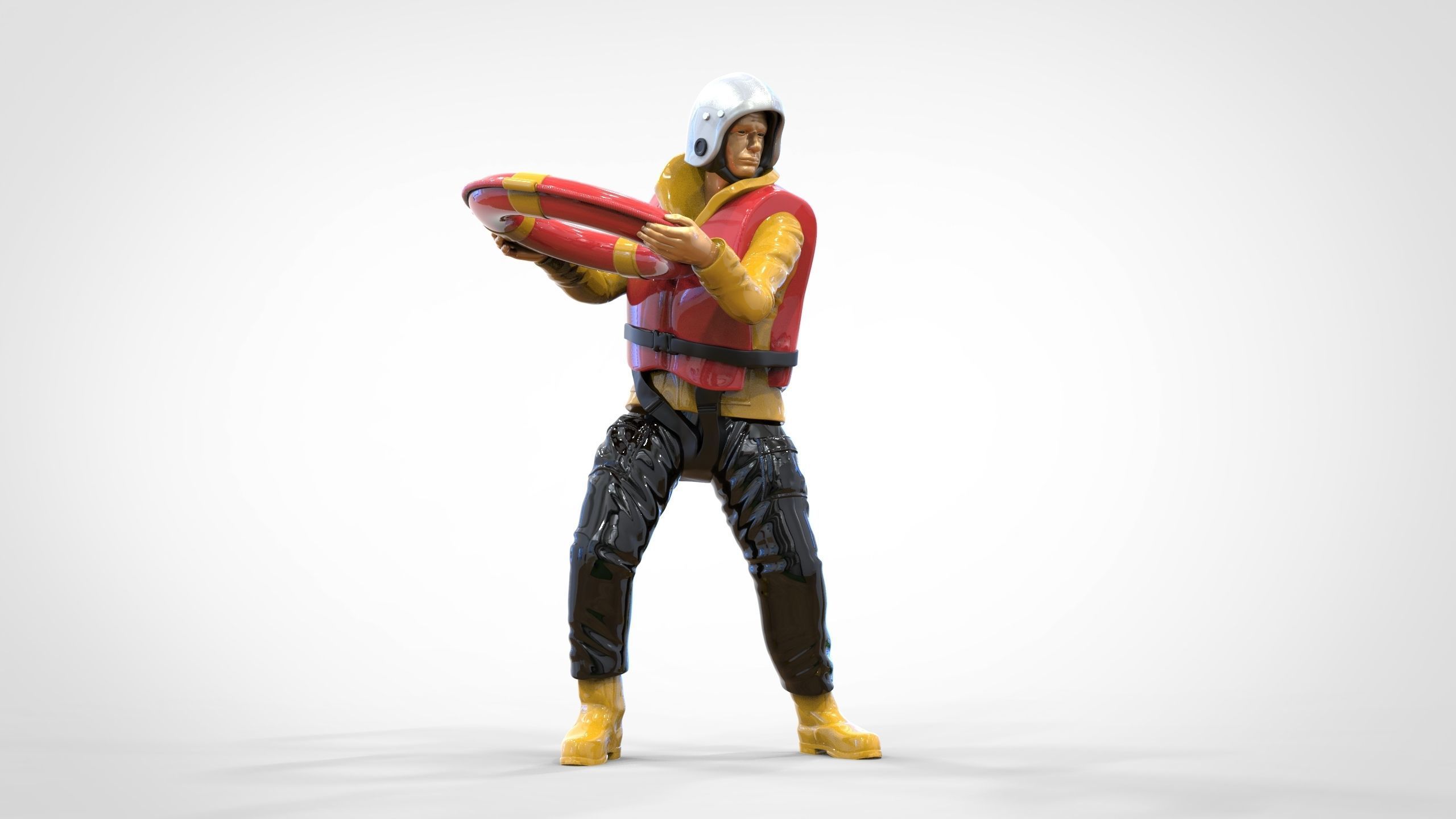 N4 Lifeboat Crew Volunteer RNLI Rescue crew throwing lifebuoy 3D print model_23