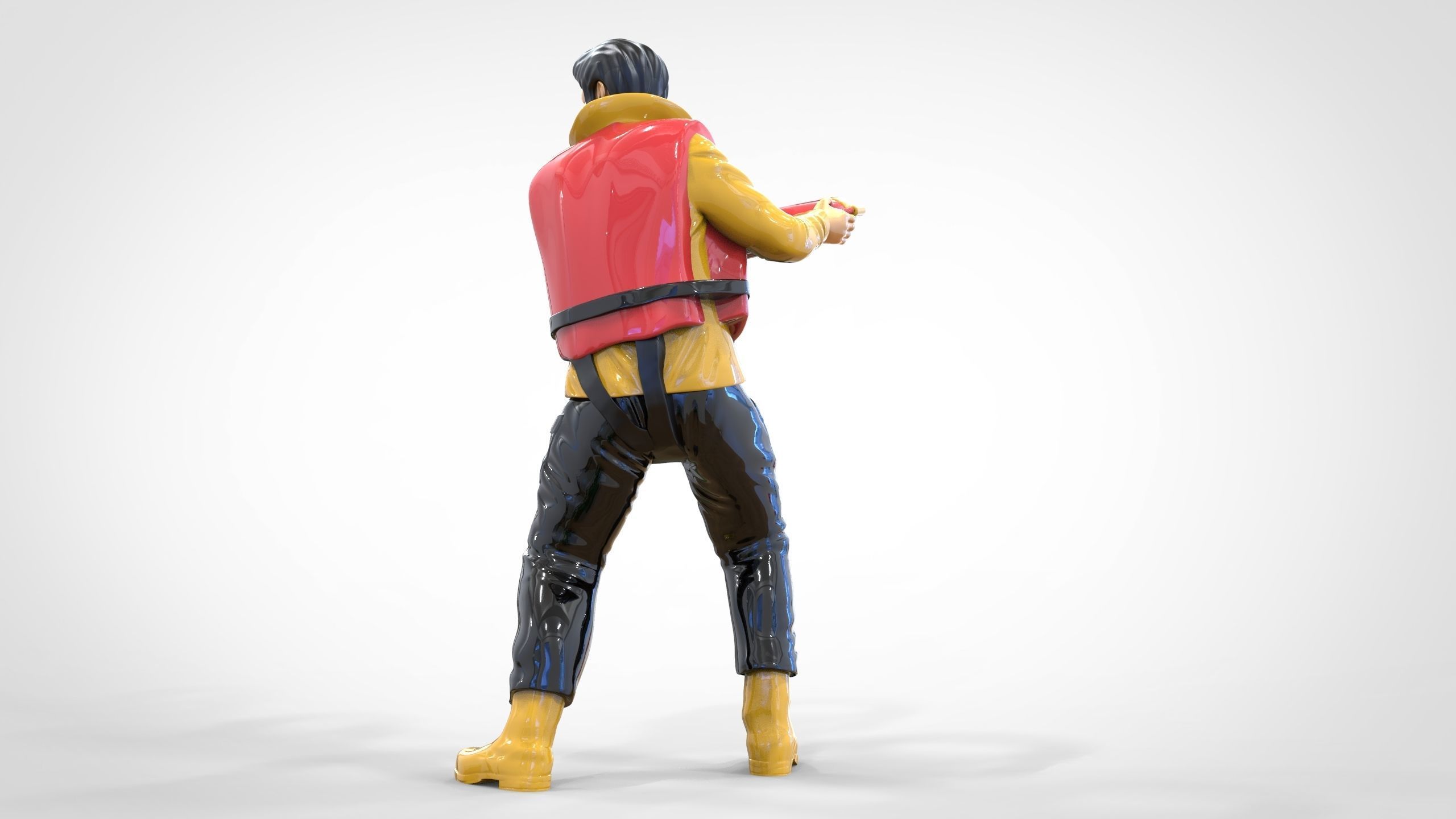N4 Lifeboat Crew Volunteer RNLI Rescue crew throwing lifebuoy 3D print model_25