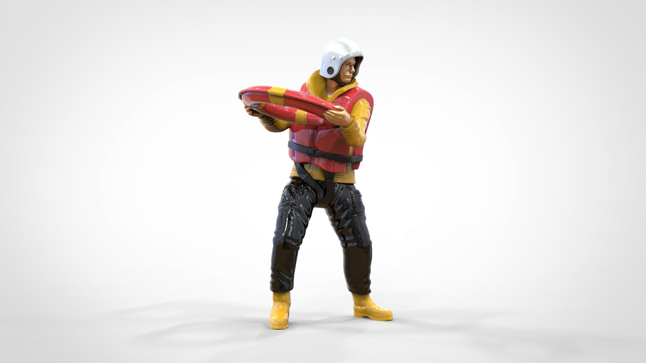 N4 Lifeboat Crew Volunteer RNLI Rescue crew throwing lifebuoy 3D print model_19