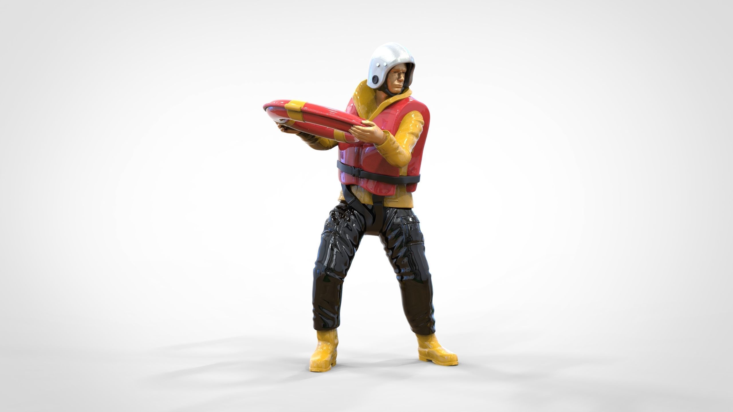 N4 Lifeboat Crew Volunteer RNLI Rescue crew throwing lifebuoy 3D print model_18