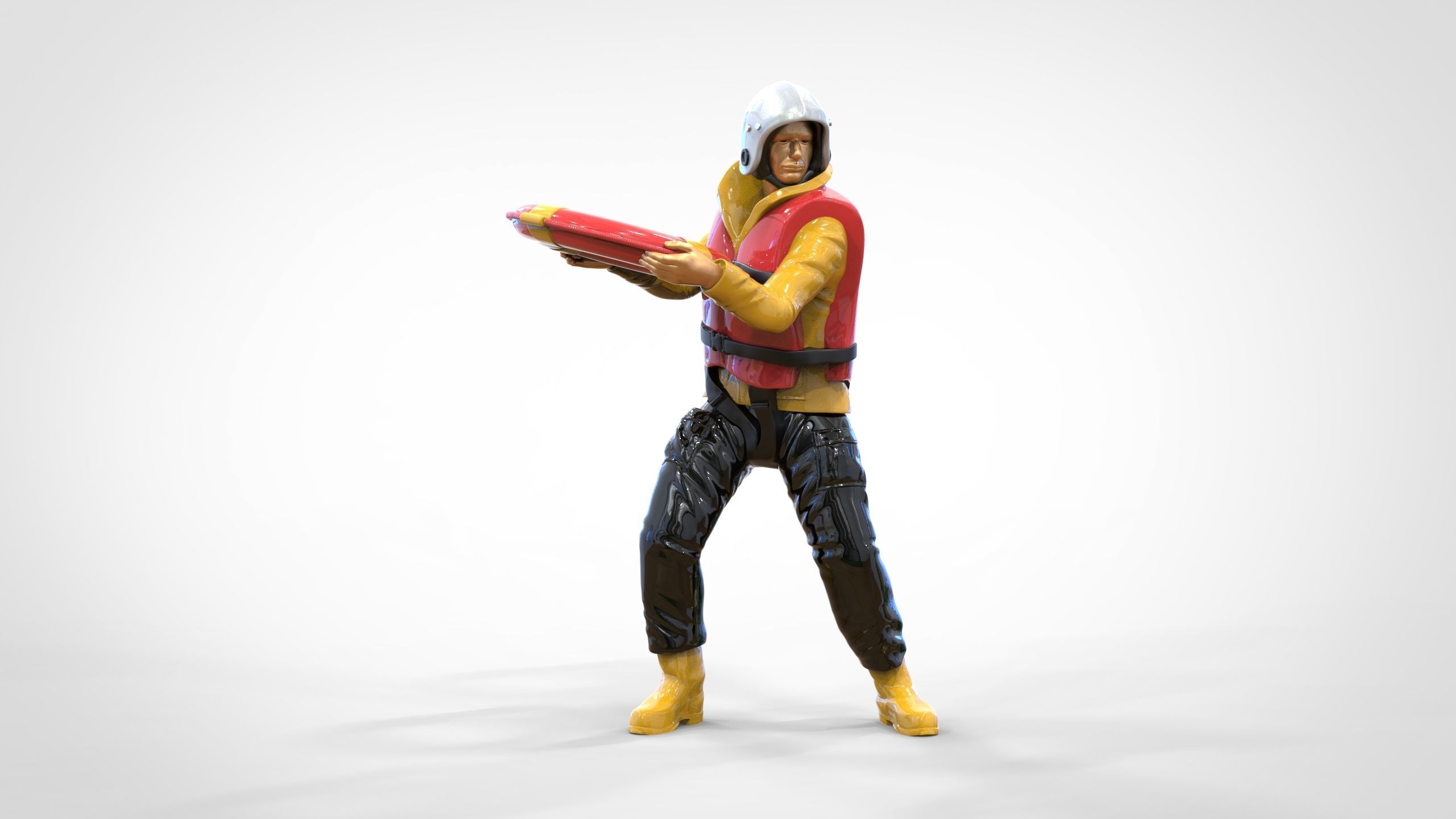 N4 Lifeboat Crew Volunteer RNLI Rescue crew throwing lifebuoy 3D print model_17