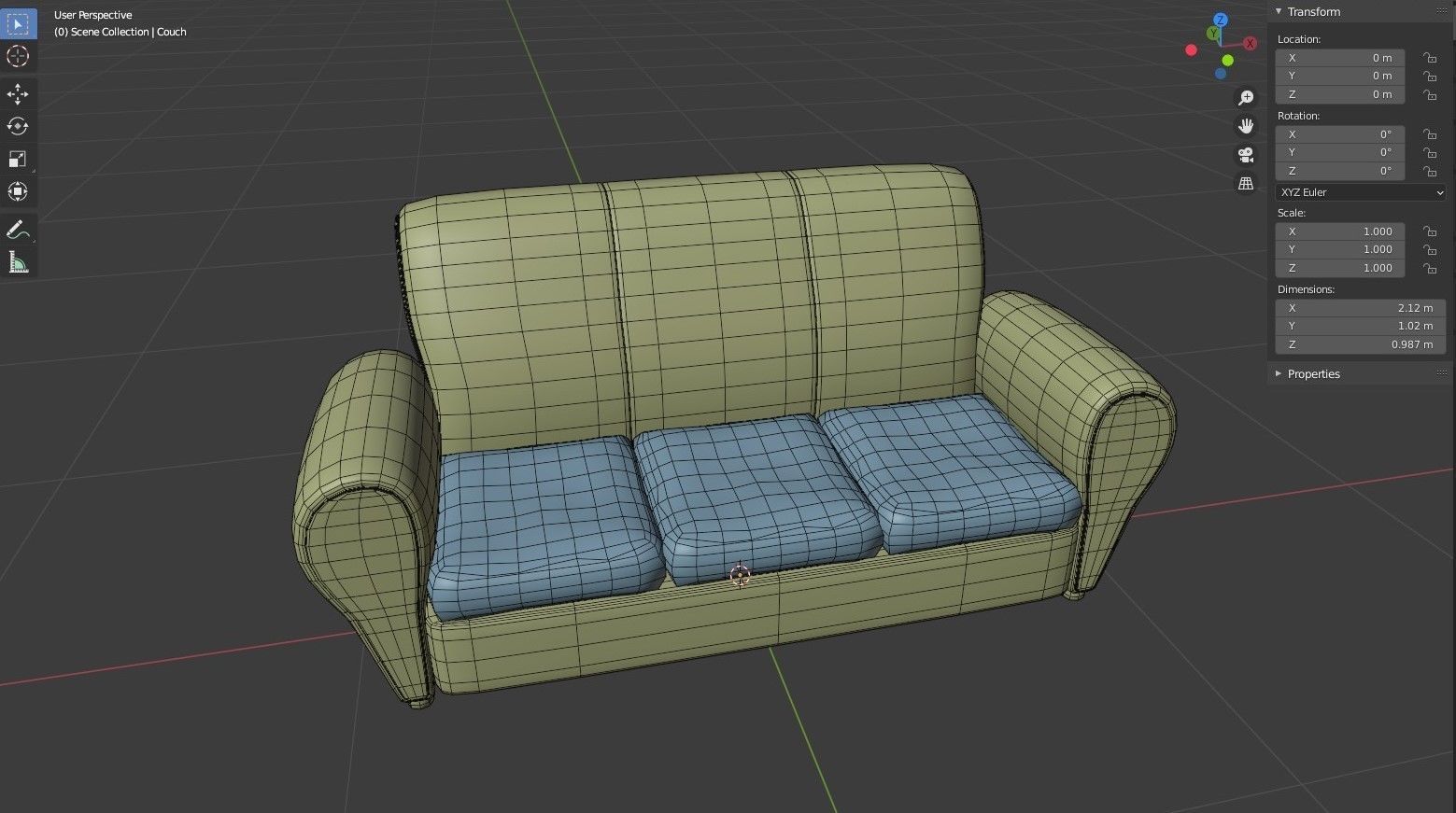Couch leather sofa Low-poly 3D model_7