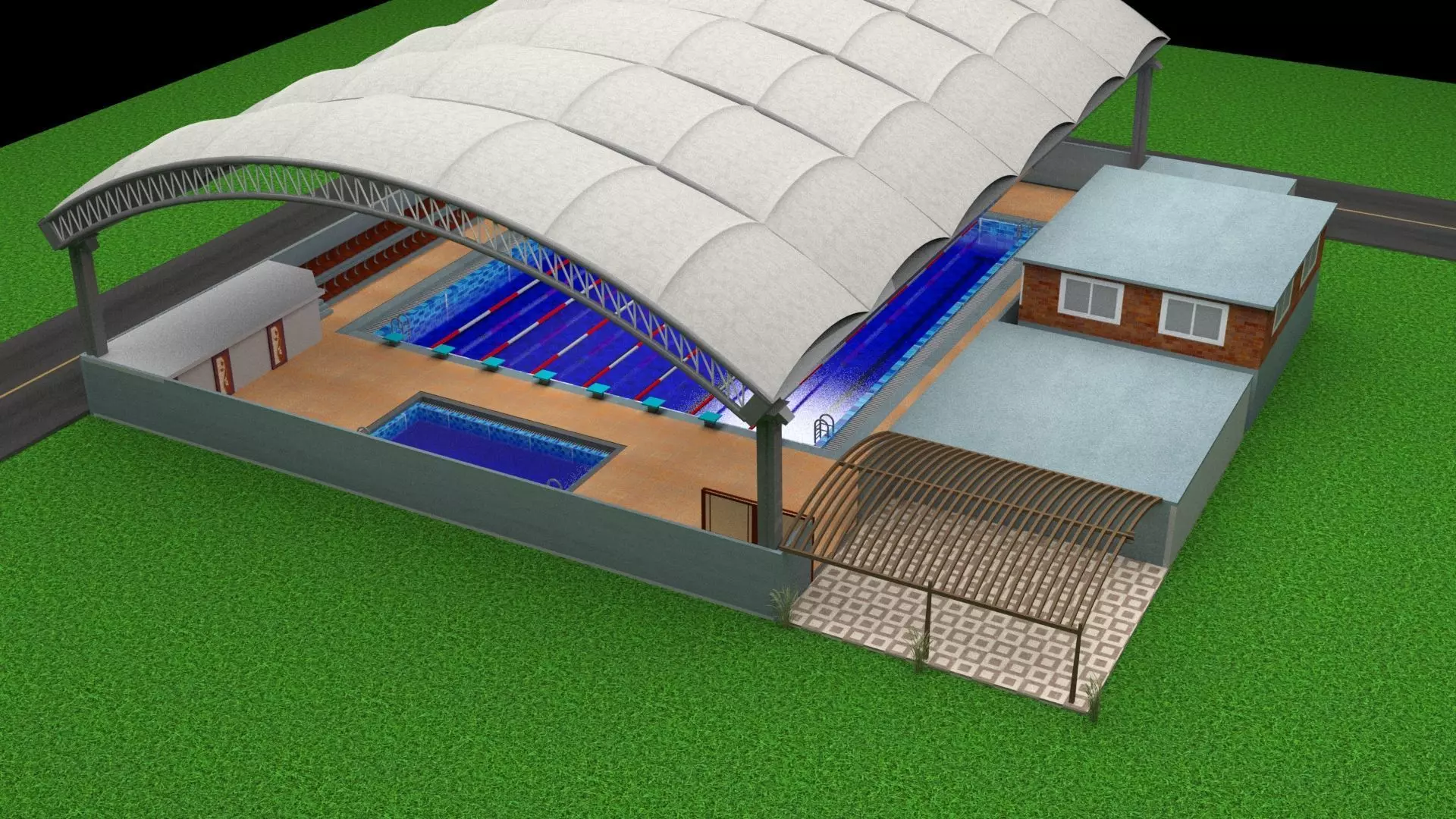 3d model car swimming pool with roof 3D model