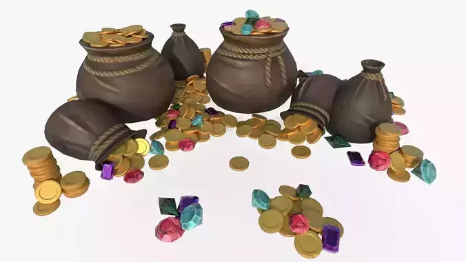 Bag of Coins Low-poly 3D model