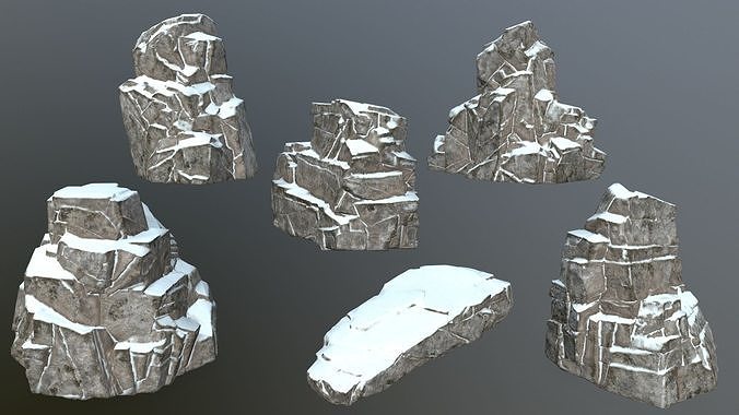 Rock Set with snow Low-poly 3D model