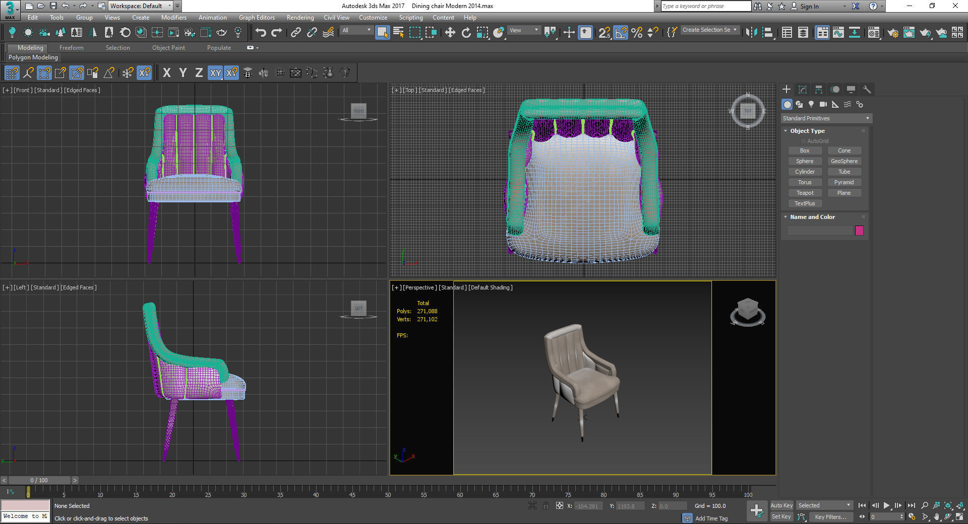 Dining chair Low-poly 3D model_6