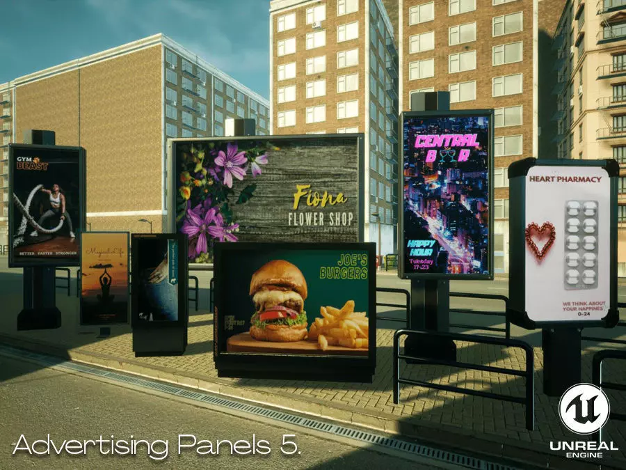 Advertising Panels 5 Unreal Engine Low-poly 3D model_0