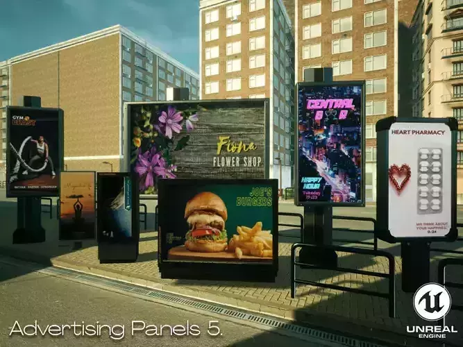 Advertising Panels 5 Unreal Engine Low-poly 3D model