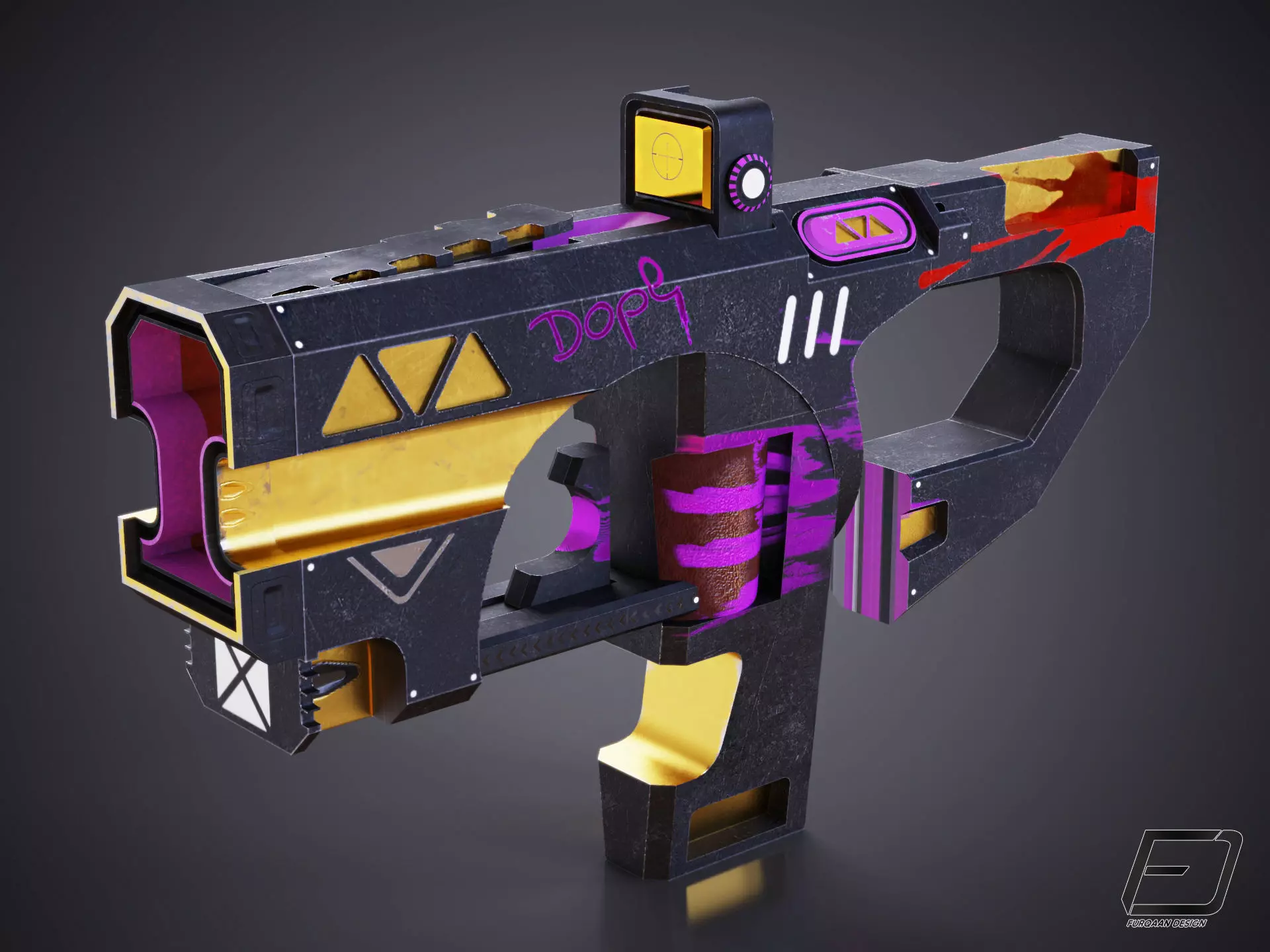 Cyberpunk SMG   Low-poly 3D model_0
