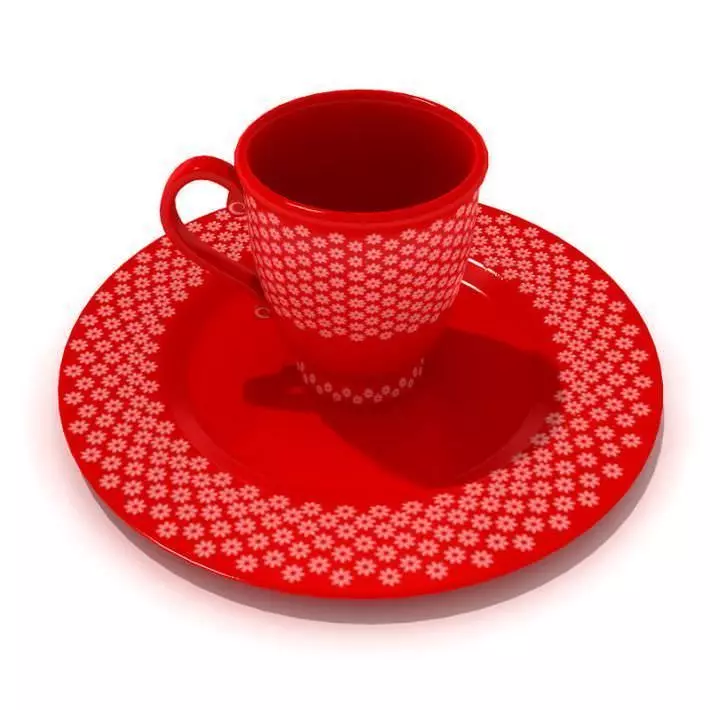 Red Cup And Plate 3D model_0