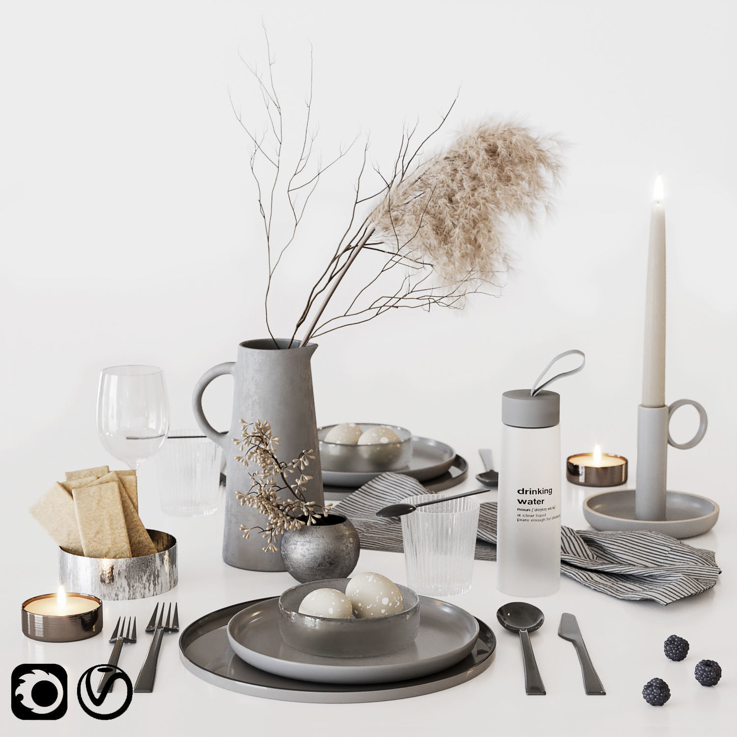 Gray Tableware 3D model_4