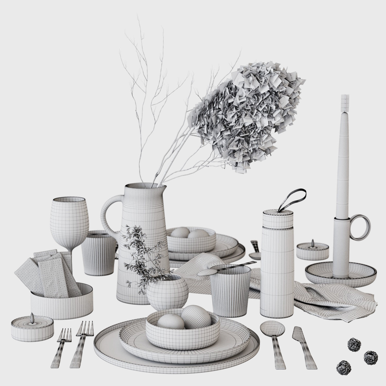 Gray Tableware 3D model_7