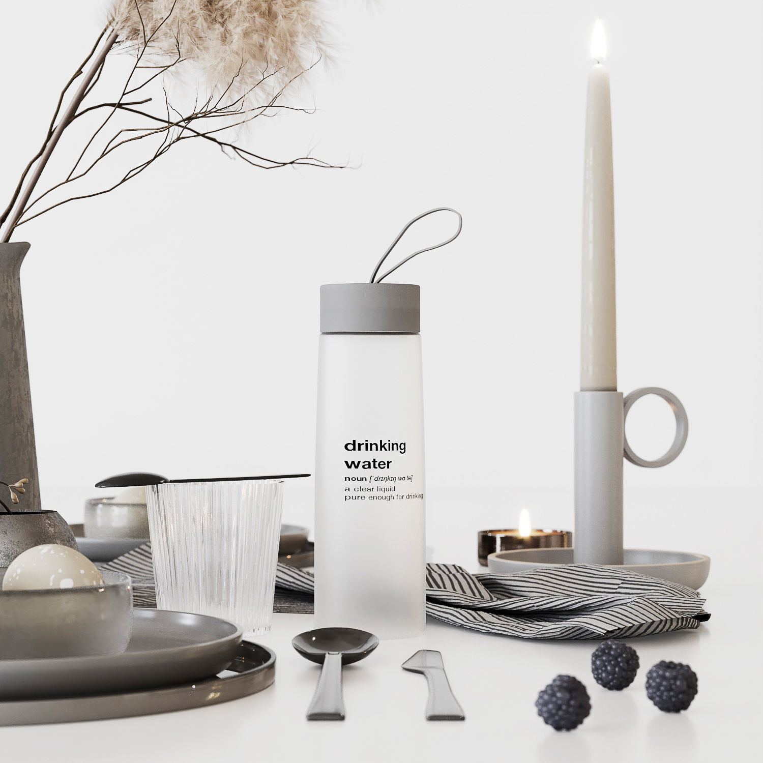 Gray Tableware 3D model_2