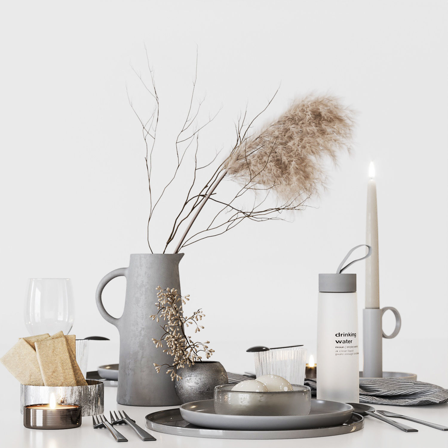 Gray Tableware 3D model_5