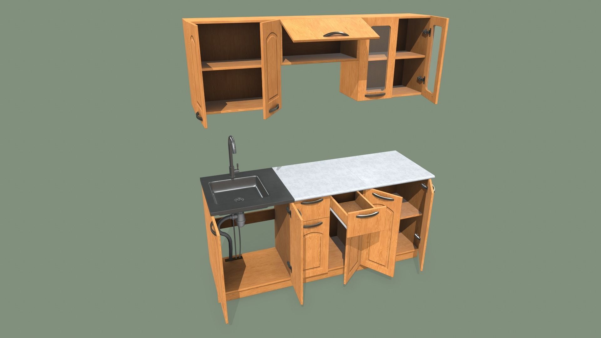 Kitchen Set Low-poly 3D model_2