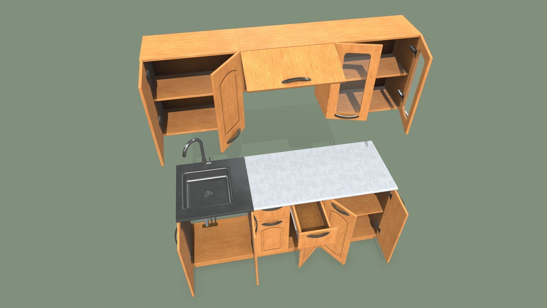 Kitchen Set Low-poly 3D model_5