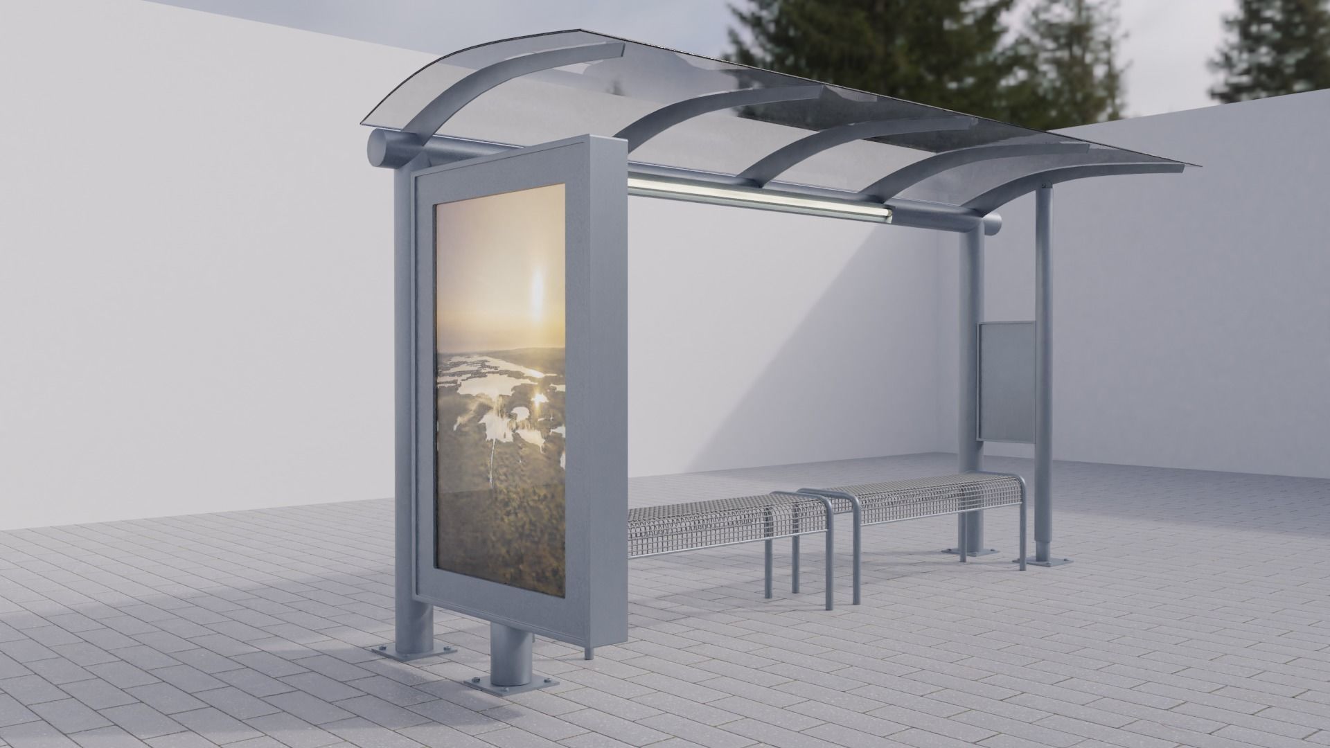 Bus Stop Low-poly 3D model_4