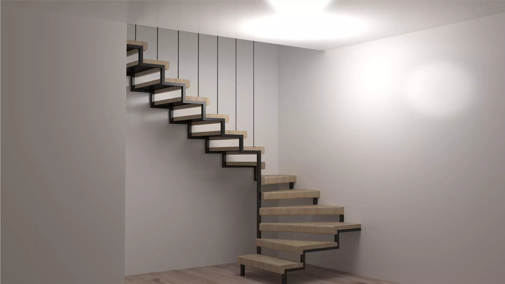 Metal and Wood Stairs V-ray Ready 3D model_0
